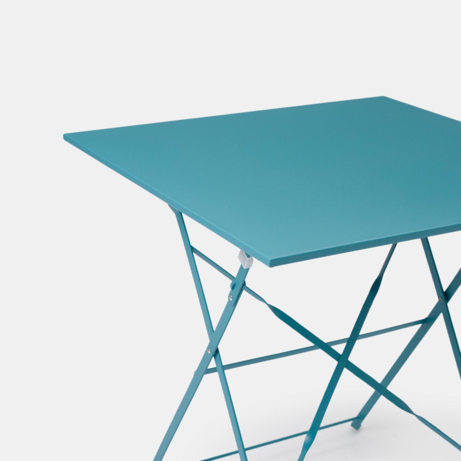 Set bistrot pieghevole con tavolo 70x70 cm e 2 sedie in metallo blu pavone - Atelier