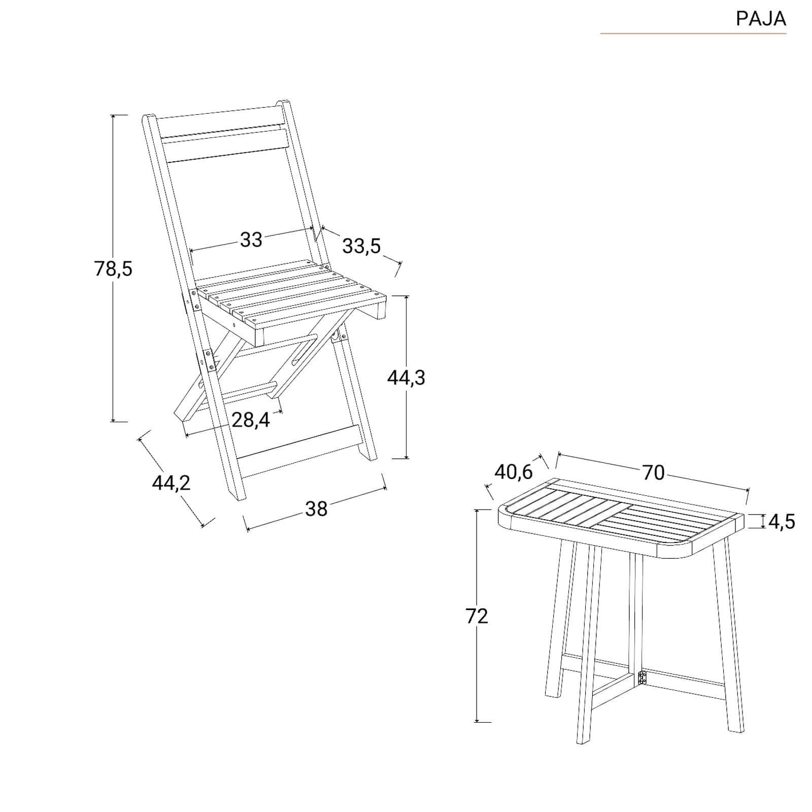 Set bistrot tavolo 70x40 cm e 2 sedie in legno di acacia - Paja