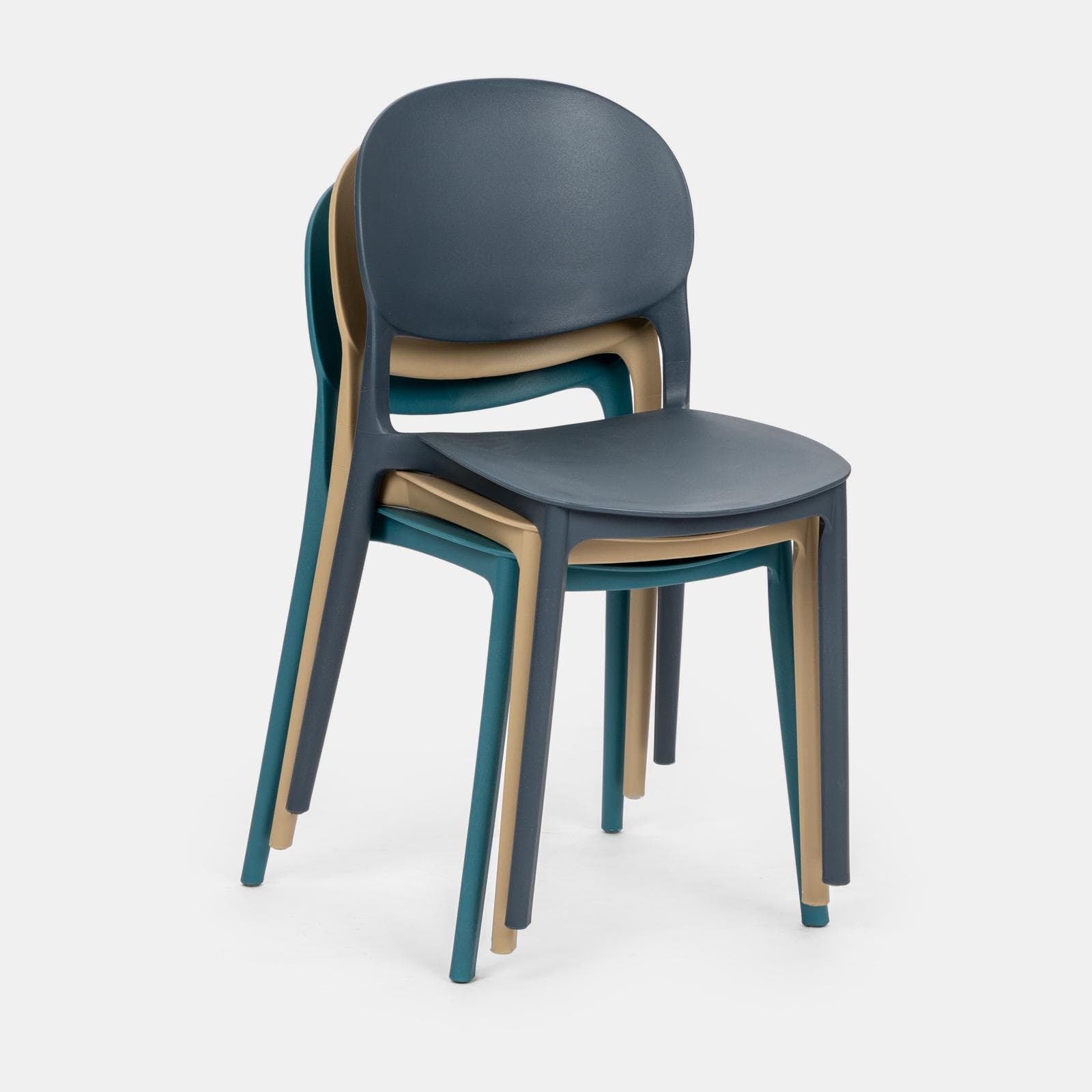 Set bistrot tavolo rotondo 60 cm e 2 sedie impilabili in polipropilene blu oceano - Sonny