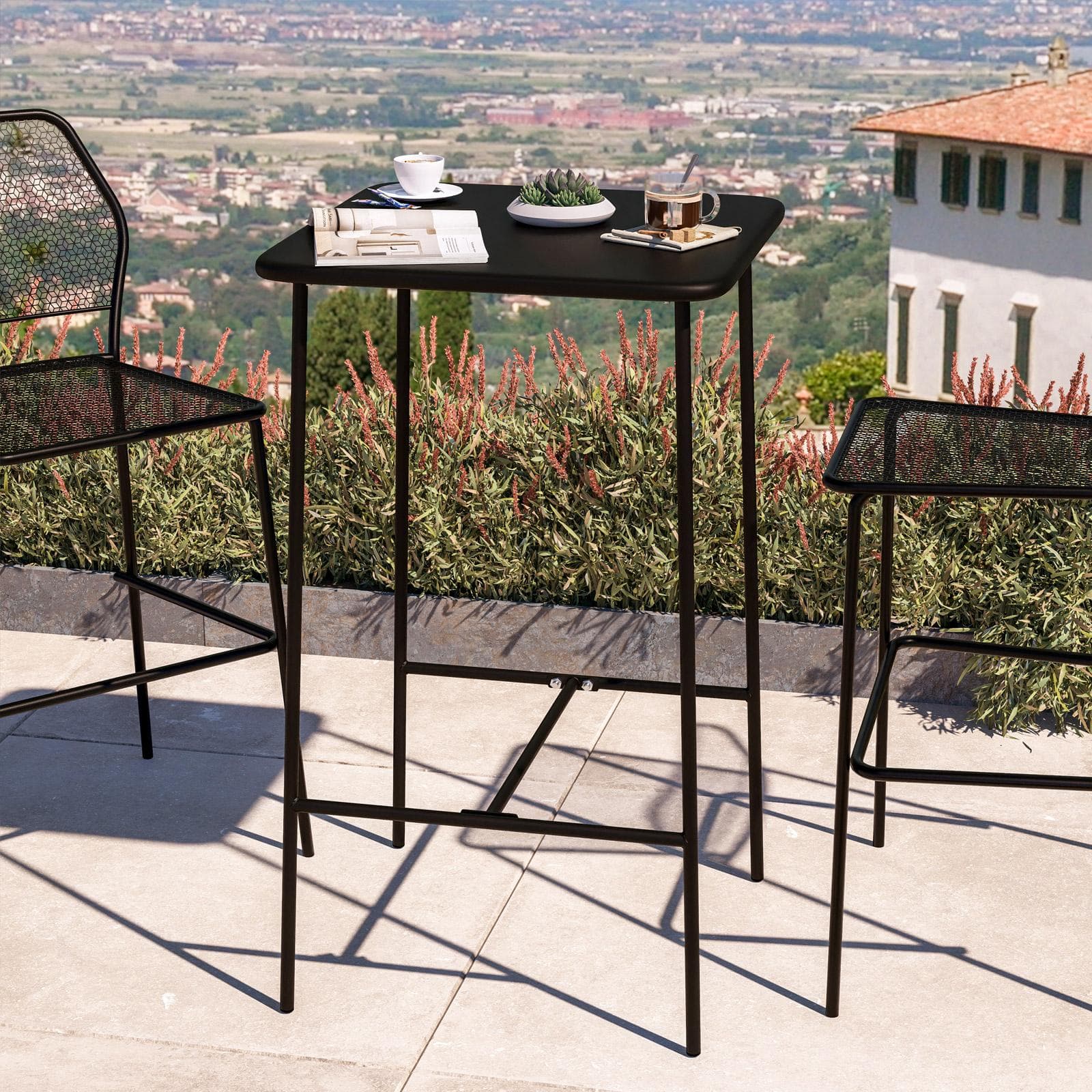 Set bistrot tavolo 60x60 cm e 2 sgabelli in metallo nero - Faber