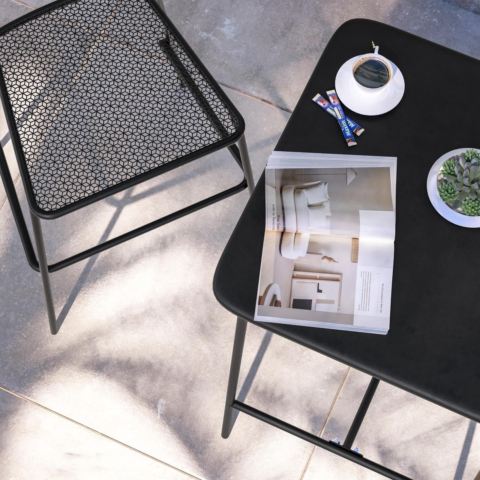 Set bistrot tavolo 60x60 cm e 2 sgabelli in metallo nero - Faber