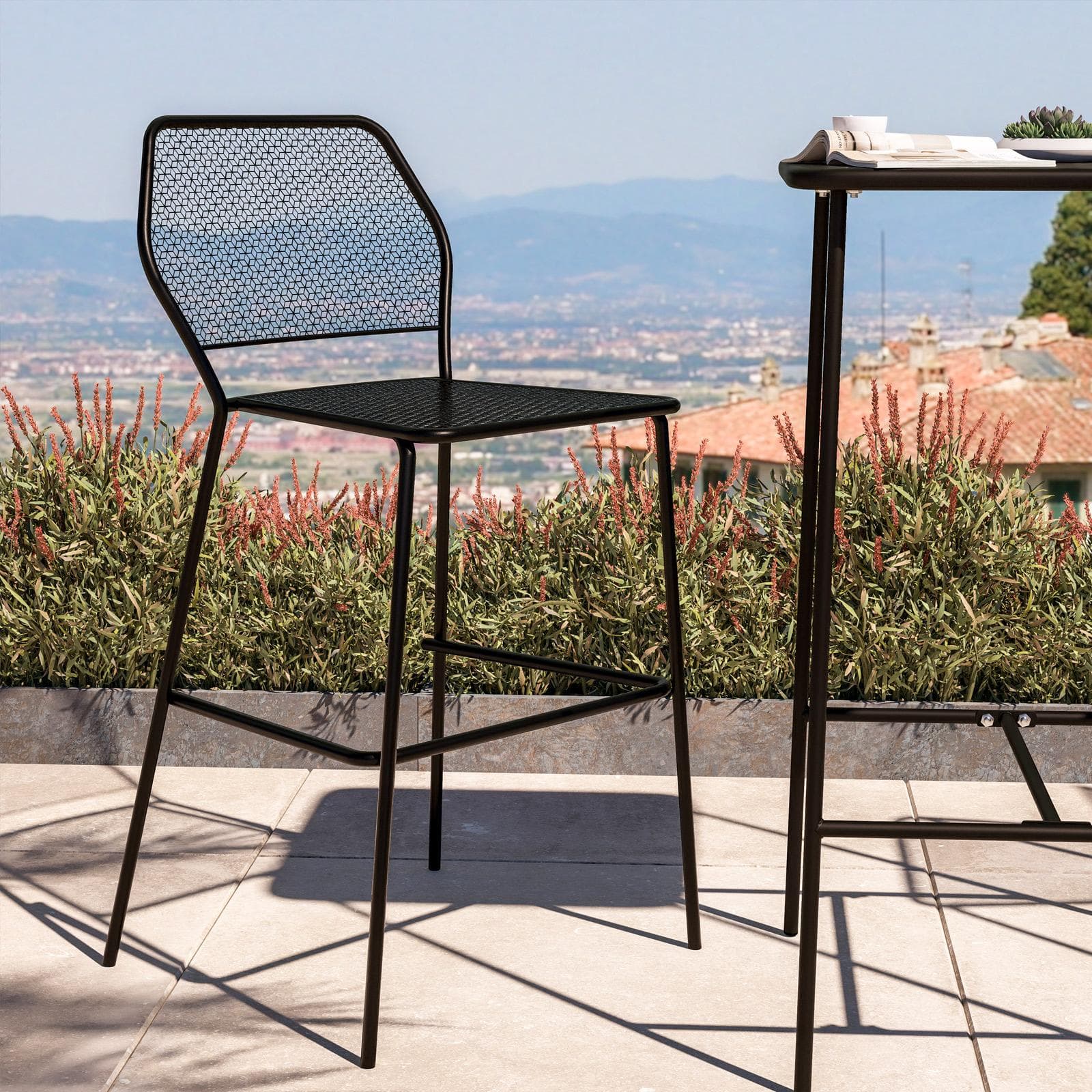 Set bistrot tavolo 60x60 cm e 2 sgabelli in metallo nero - Faber