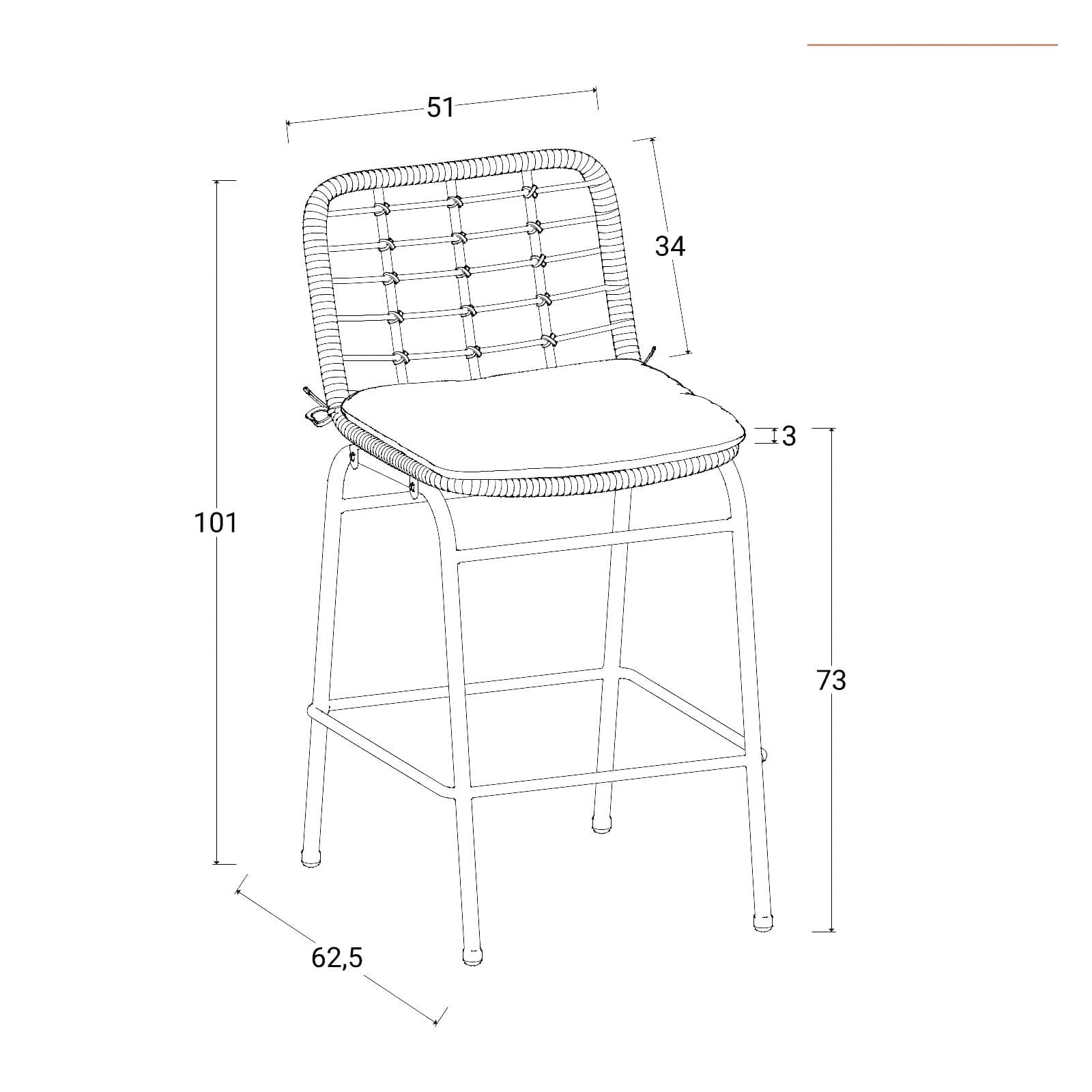 Set bistrot tavolo alto rotondo 70 cm e 2 sgabelli in acciaio bianco e polyrattan naturale - Griel