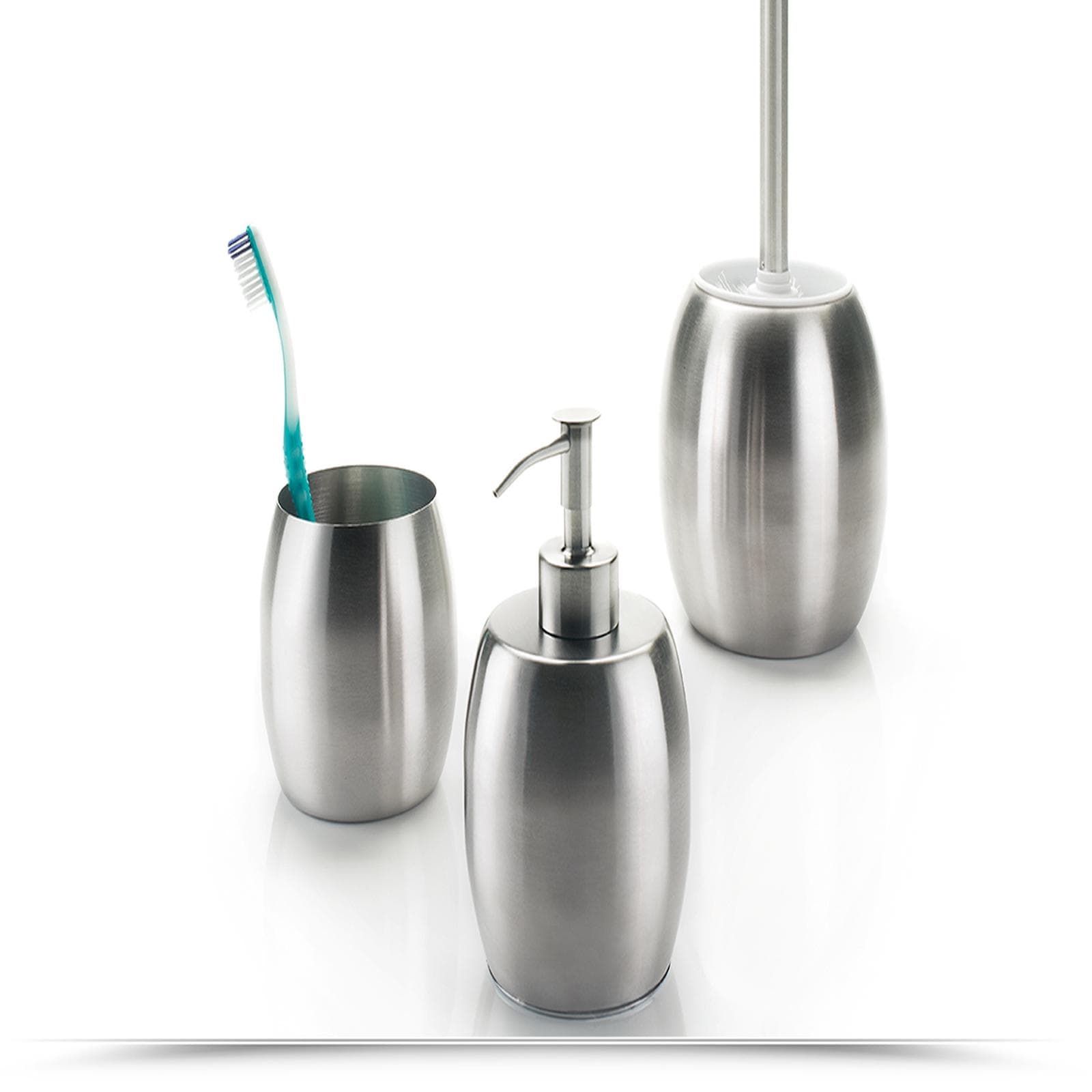 Set completo 3 accessori Nigella Gedy in acciaio inox spazzolato design contemporaneo