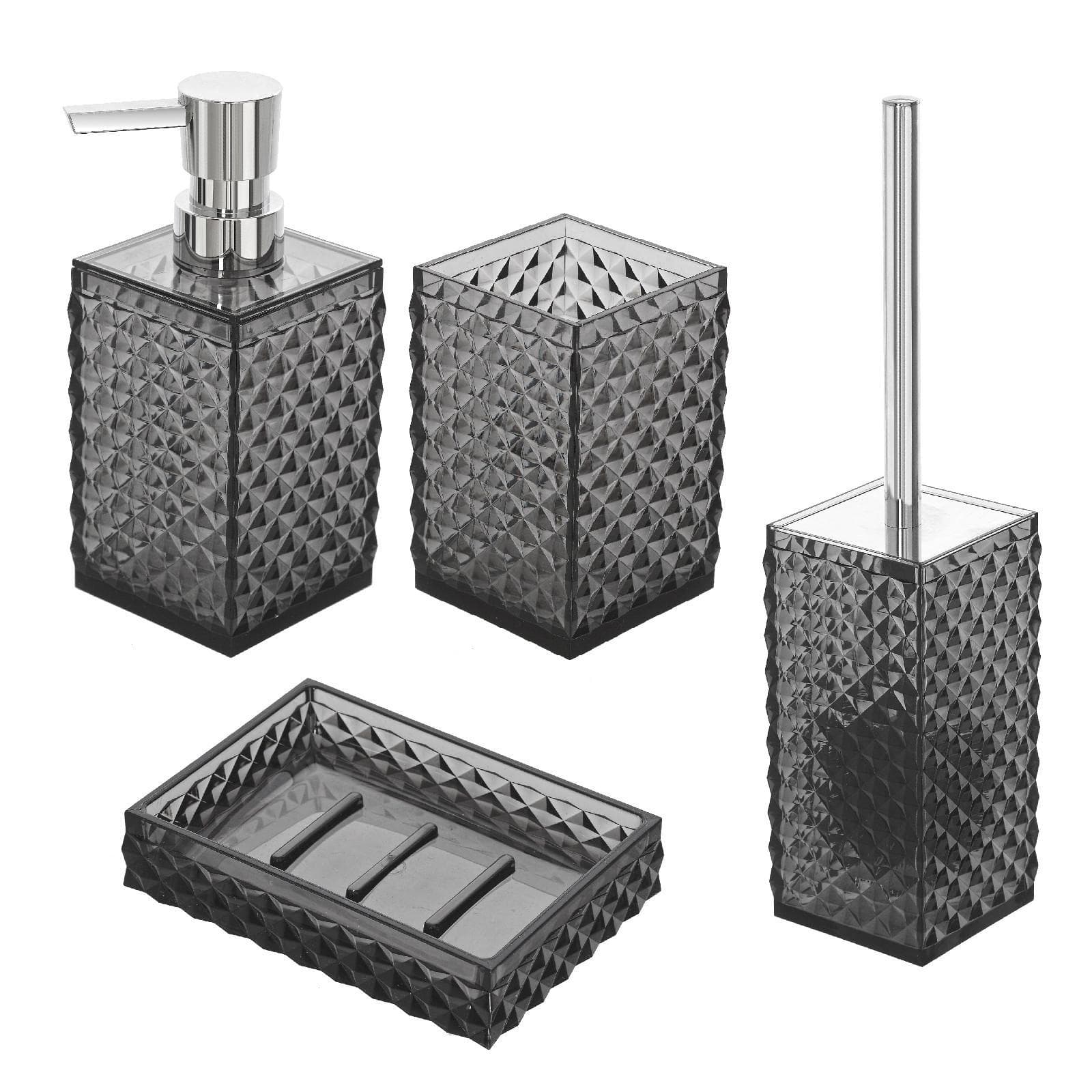 Set 4 accessori da bagno in abs nero trasparente - Linea Milano