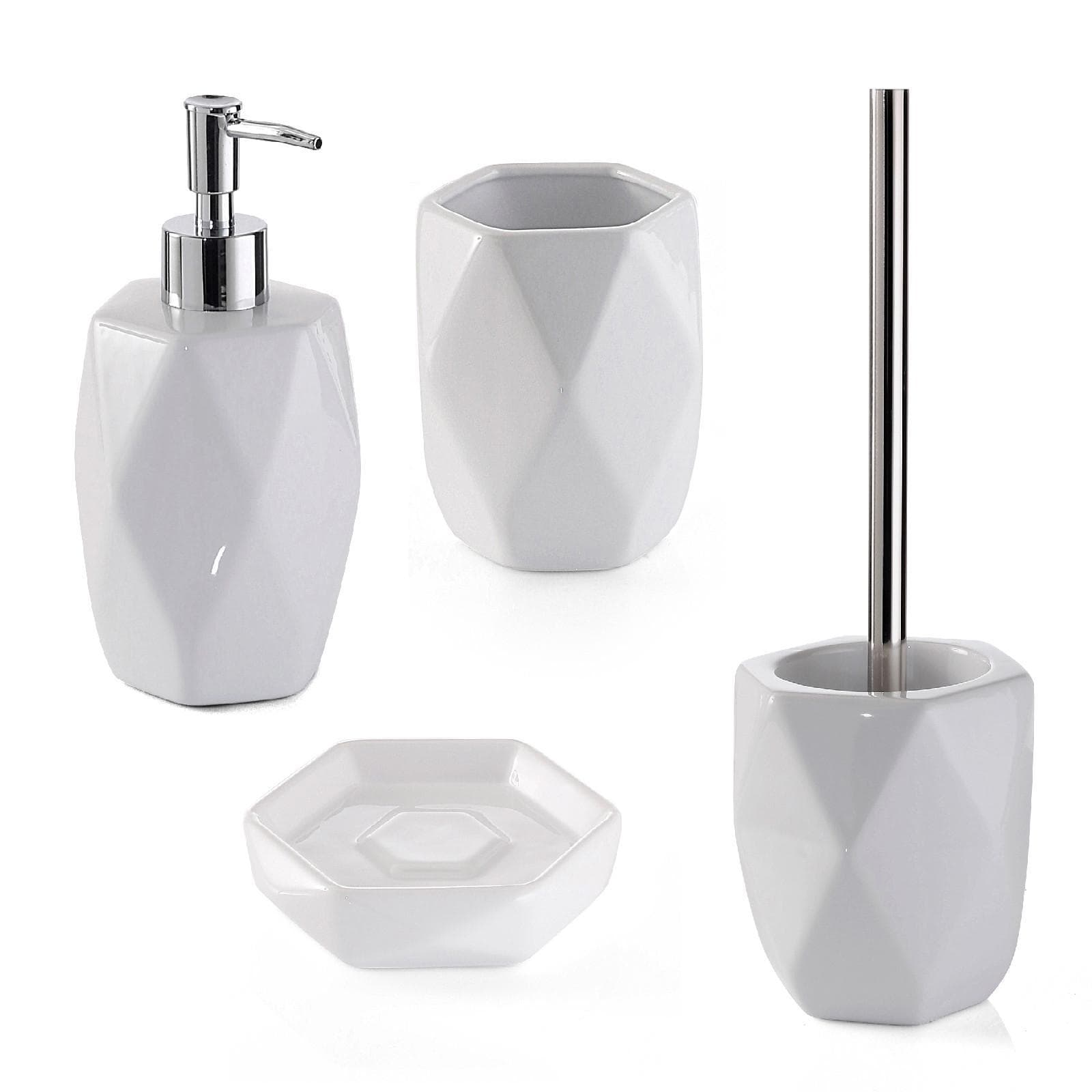 Set 4 accessori appoggio in ceramica bianco e cromo - Dalia di Gedy