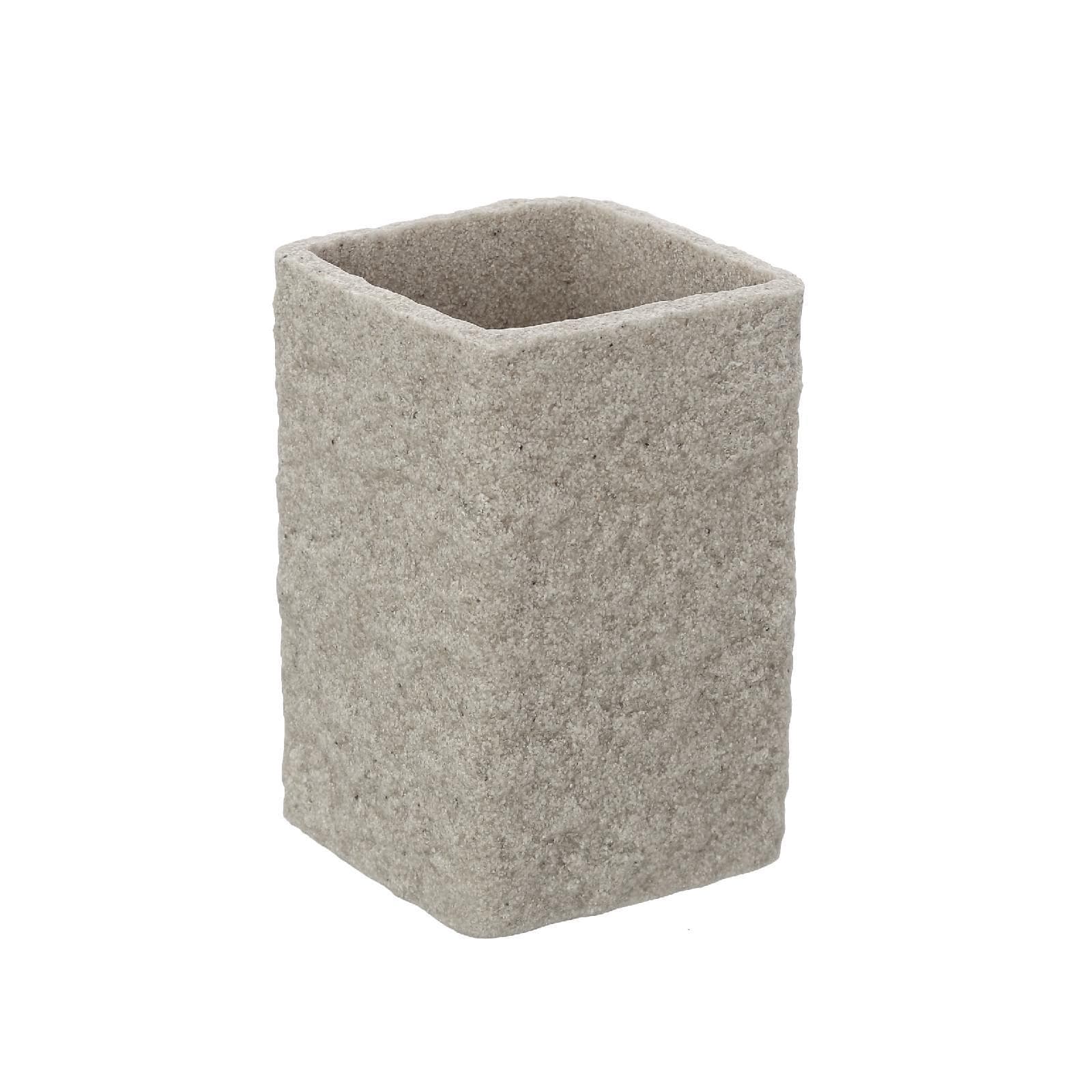 Set 4 accessori da bagno in resina beige effetto pietra - Linea Sabbia