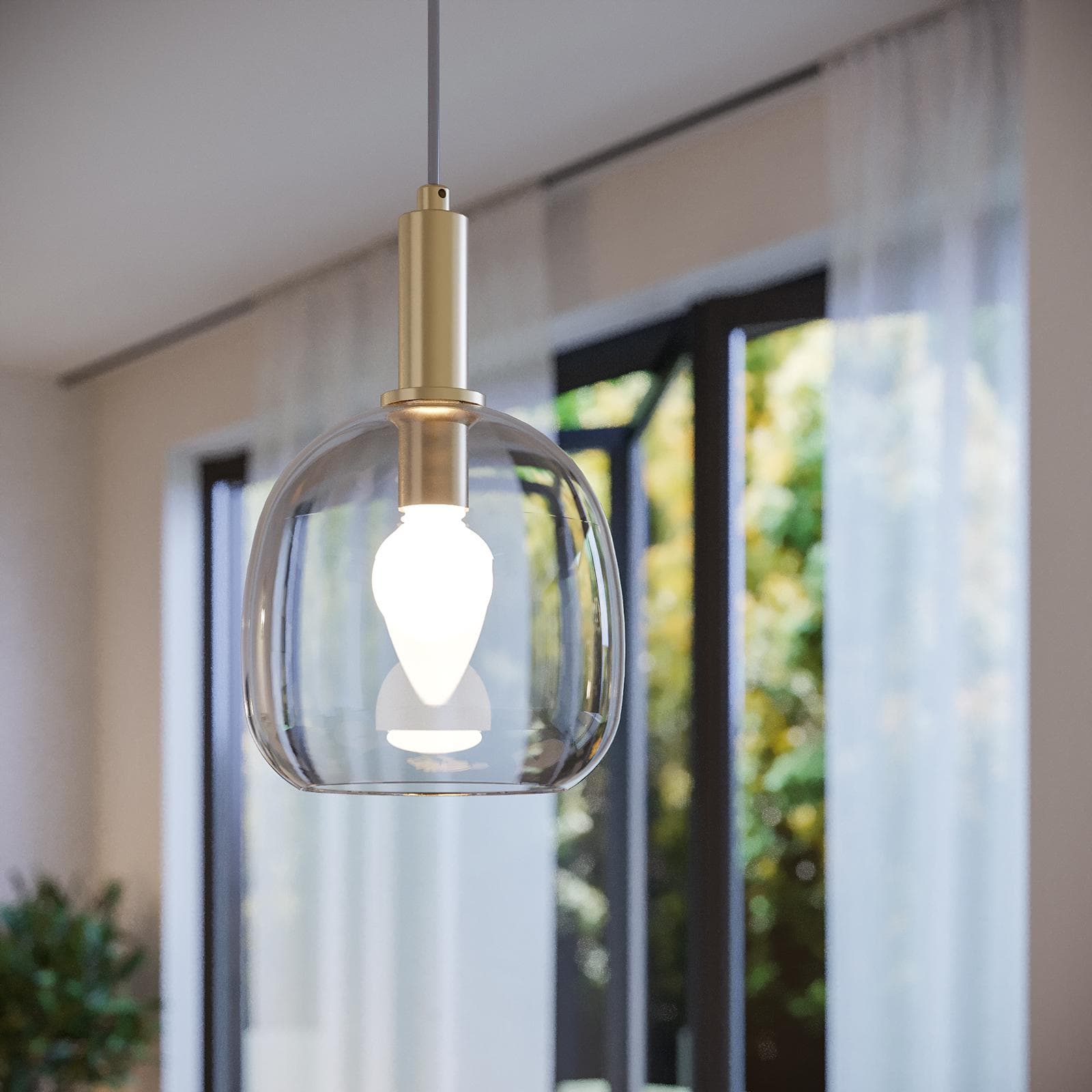 Set con lampada sospesa rotonda 16 cm e 2 applique in metallo oro e diffusore in vetro