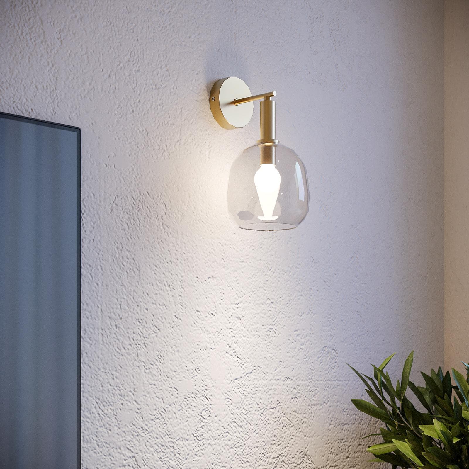 Set con lampada sospesa rotonda 60 cm e 2 applique in metallo oro e diffusore in vetro
