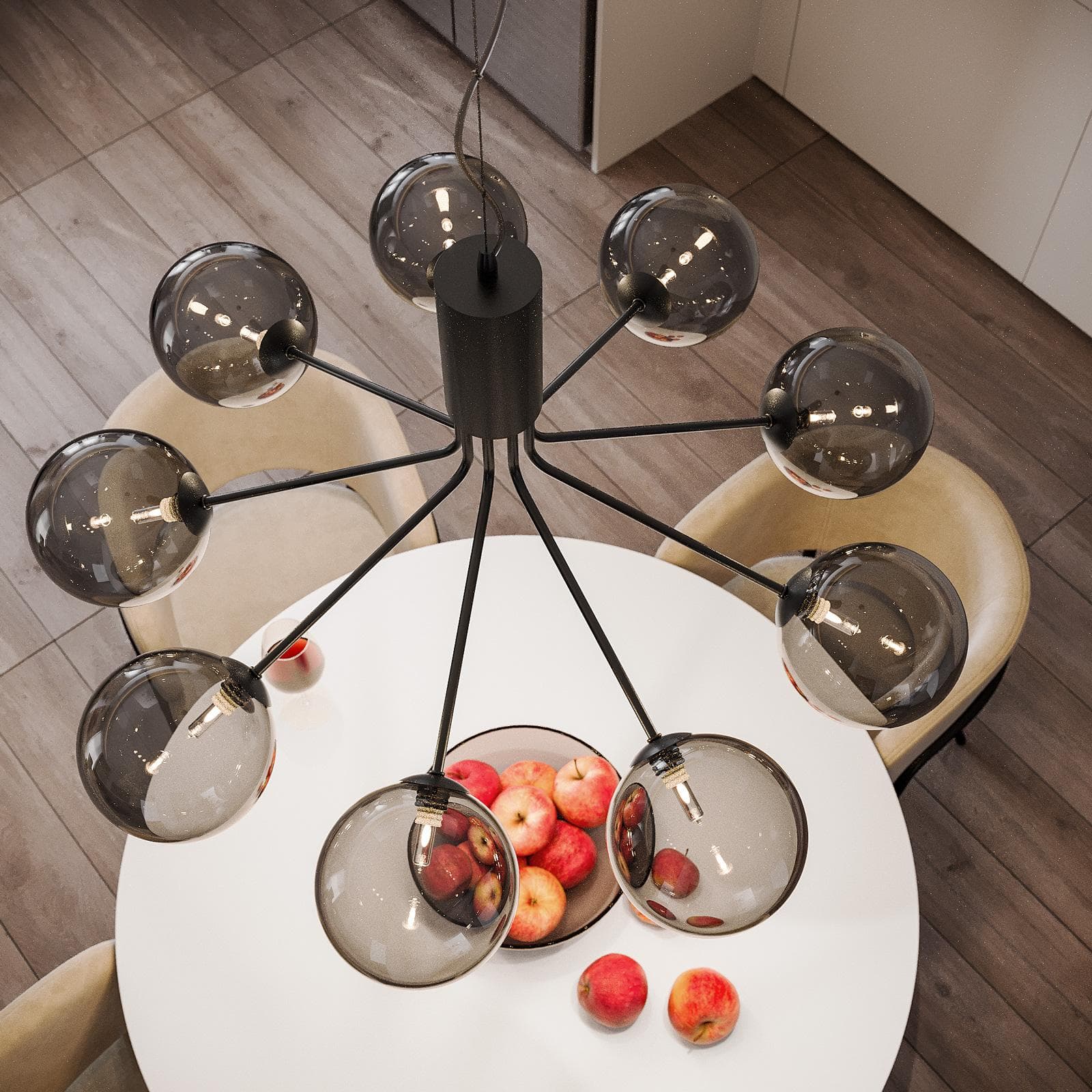 Set con lampada sospesa rotonda 83 cm e 2 applique in metallo nero e diffusore fumé