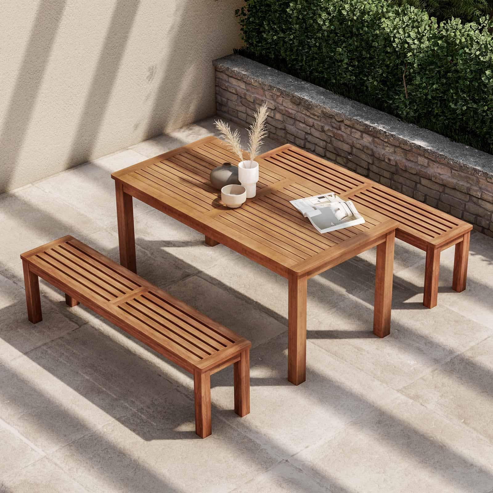 Set pranzo tavolo 160x80 cm e 2 panche in legno di acacia - Paja