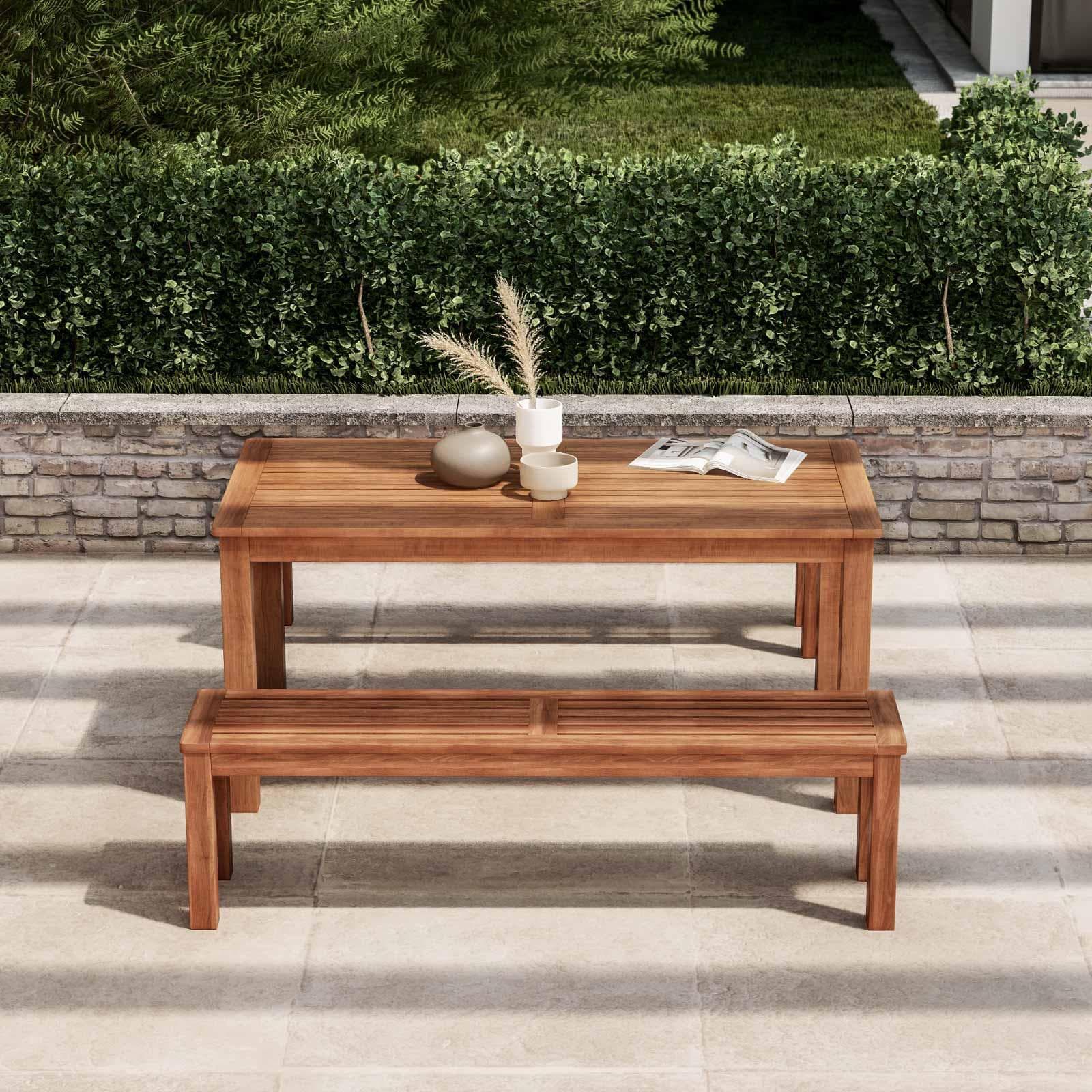 Set pranzo tavolo 160x80 cm e 2 panche in legno di acacia - Paja
