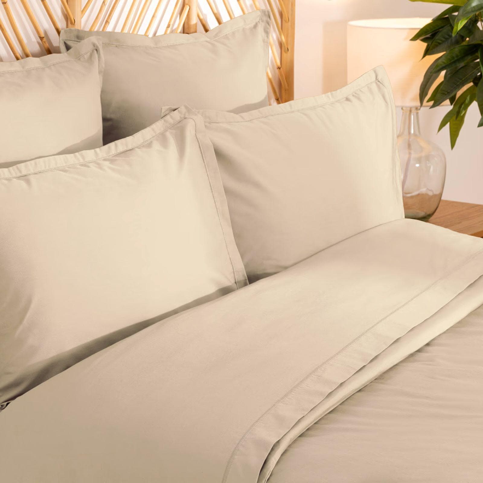 Set copripiumino 260x240 cm e 2 federe 63x63 cm in cotone percalle beige - Lidia