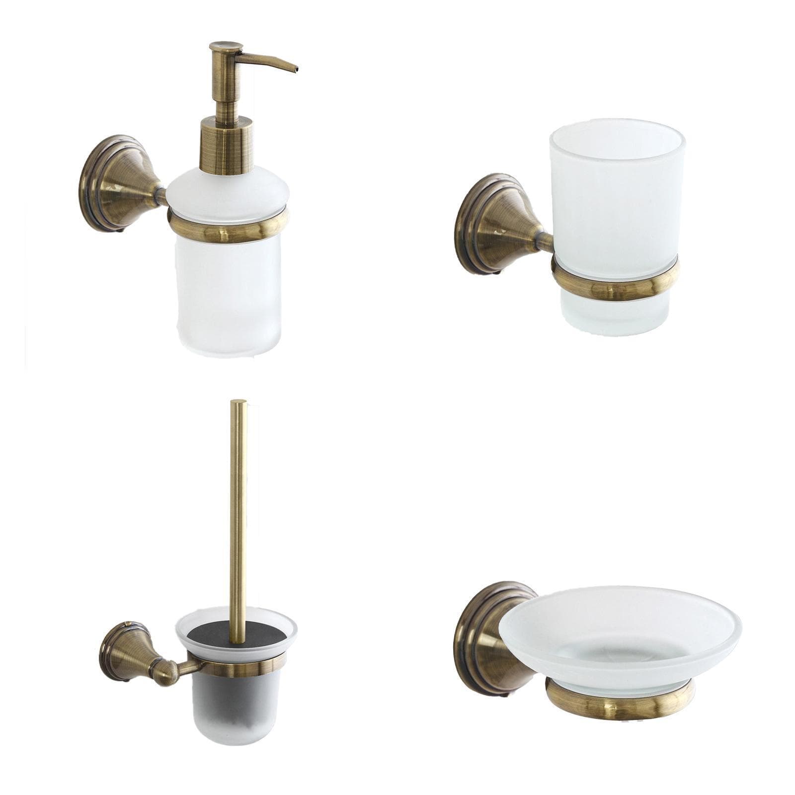 Set 4 accessori da bagno a muro in vetro e metallo bronzato - Asterix