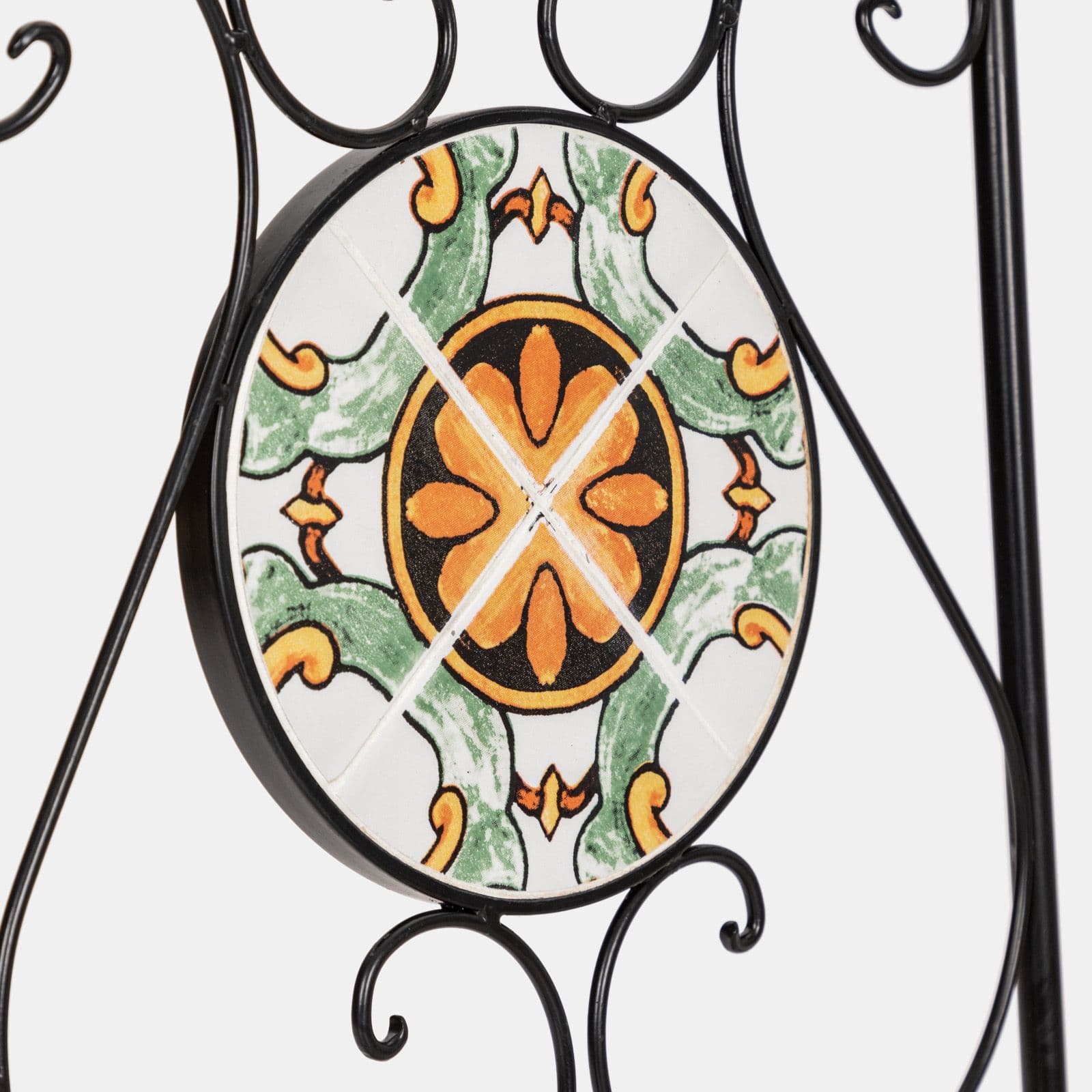 Set bistrot con tavolo rotondo 60 cm e 2 sedie con decorazione mosaico a fiori arancio - Otranto