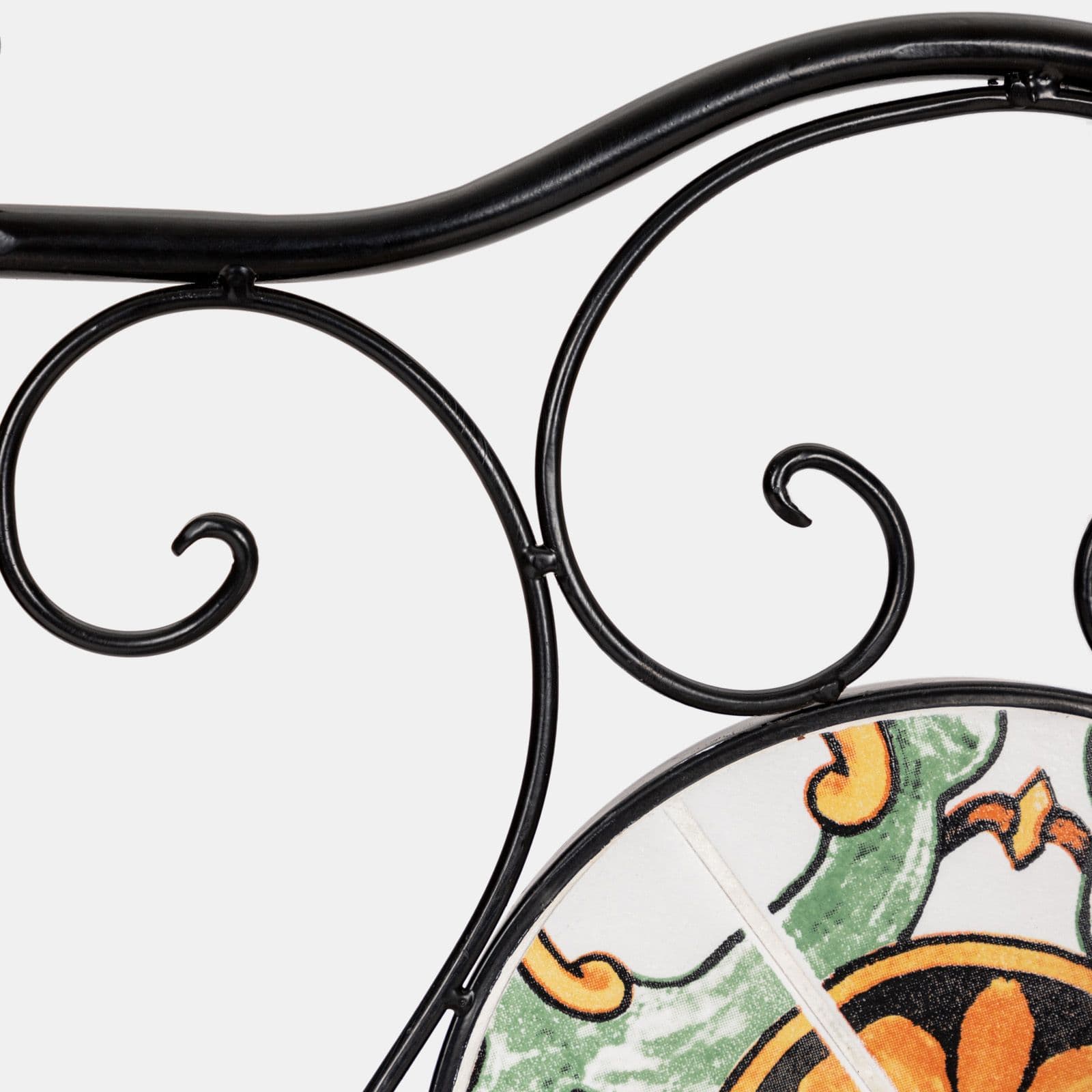 Set bistrot con tavolo rotondo 60 cm e 2 sedie con decorazione mosaico a fiori arancio - Otranto