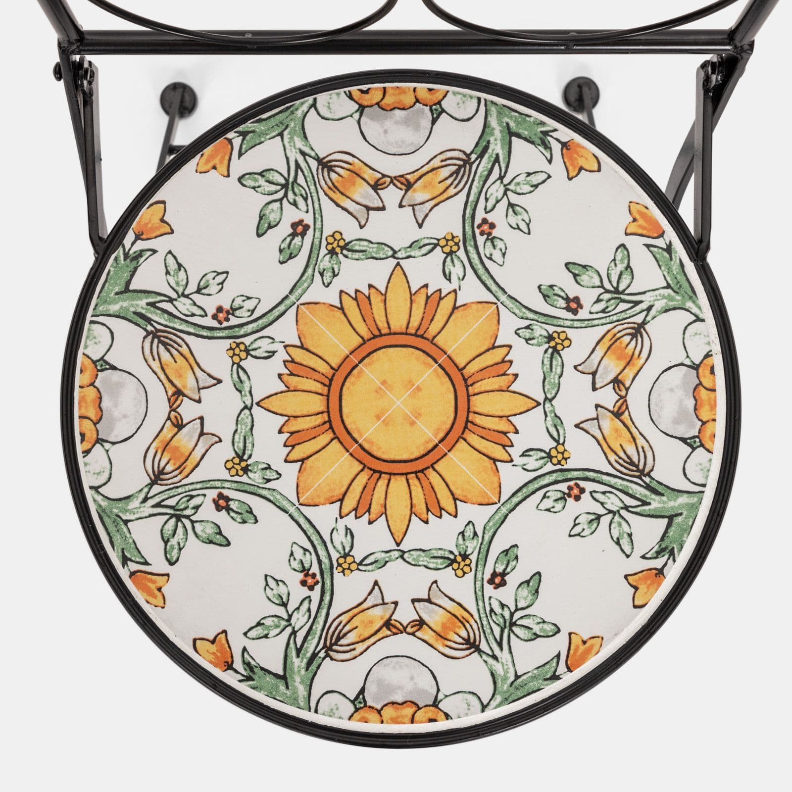 Set bistrot con tavolo rotondo 60 cm e 2 sedie con decorazione mosaico a fiori arancio - Otranto