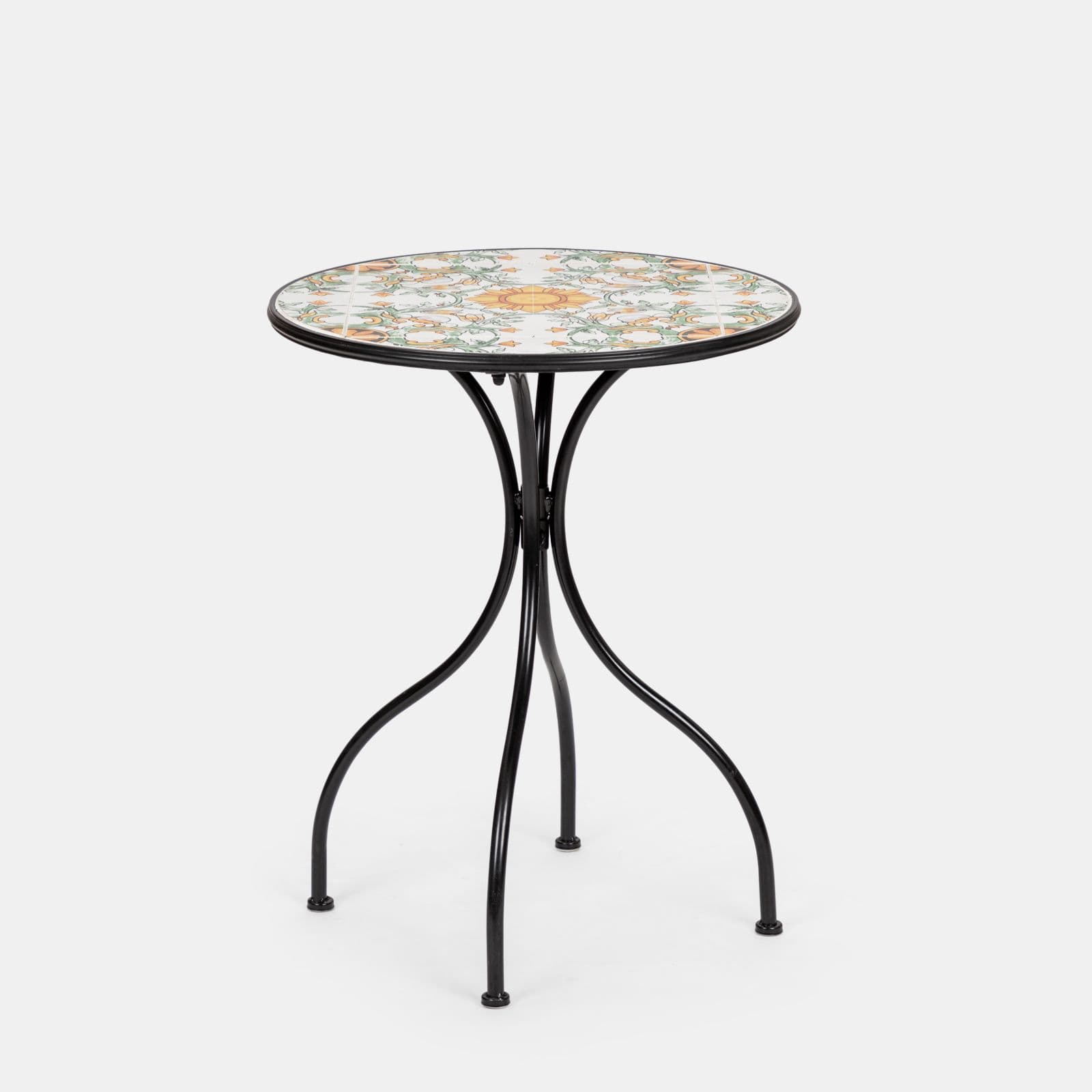 Set bistrot con tavolo rotondo 60 cm e 2 sedie con decorazione mosaico a fiori arancio - Otranto