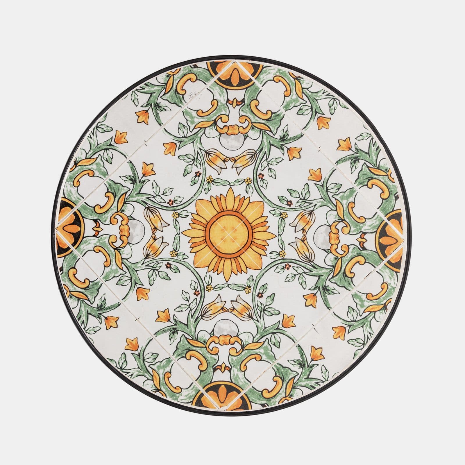Set bistrot con tavolo rotondo 60 cm e 2 sedie con decorazione mosaico a fiori arancio - Otranto