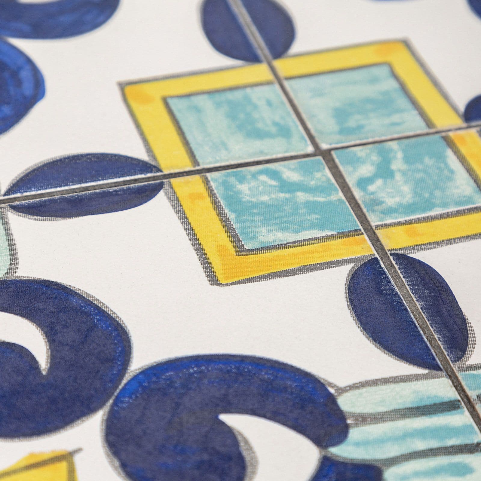 Set bistrot con tavolo rotondo 60 cm e 2 sedie con decorazione mosaico a fiori blu - Otranto