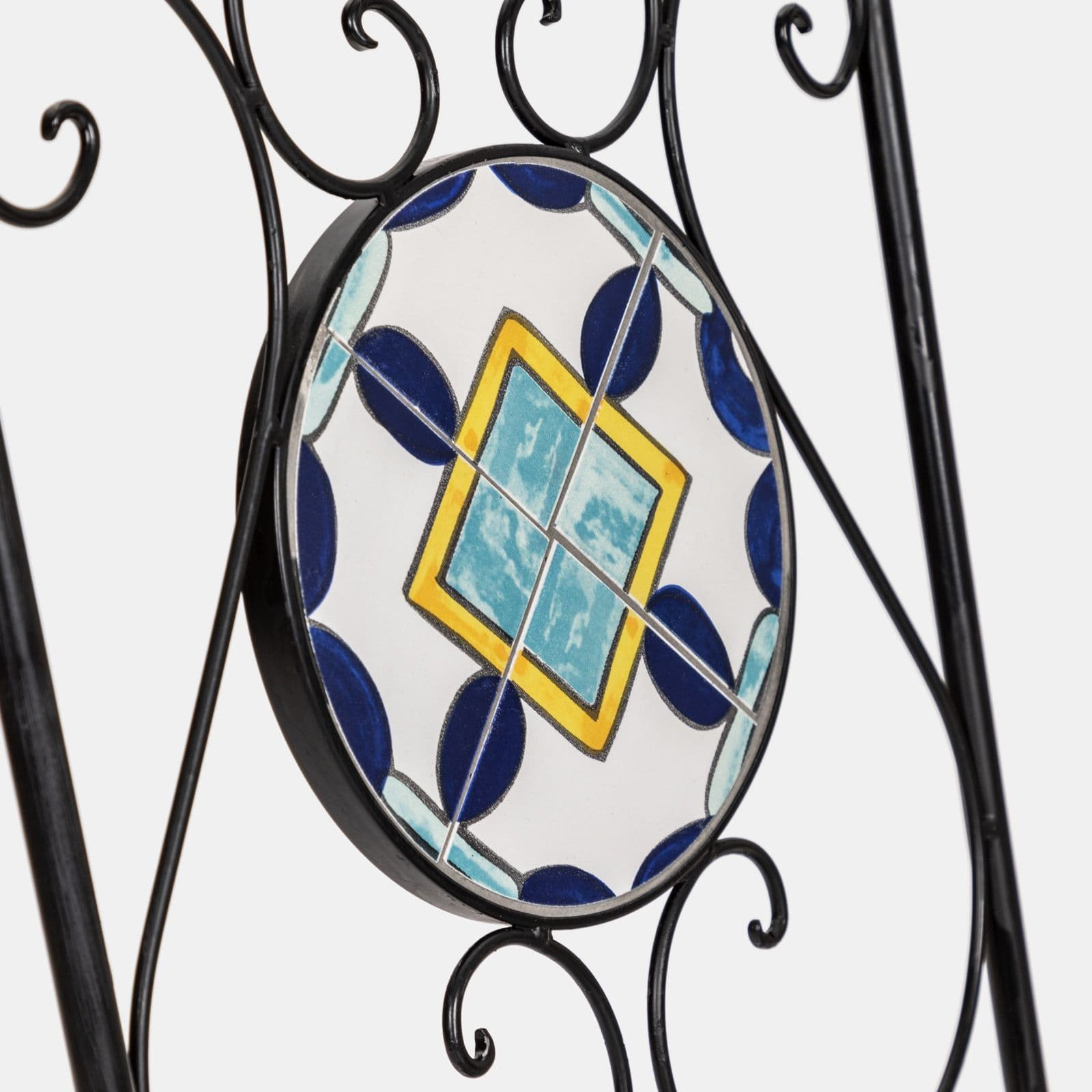 Set bistrot con tavolo rotondo 60 cm e 2 sedie con decorazione mosaico a fiori blu - Otranto