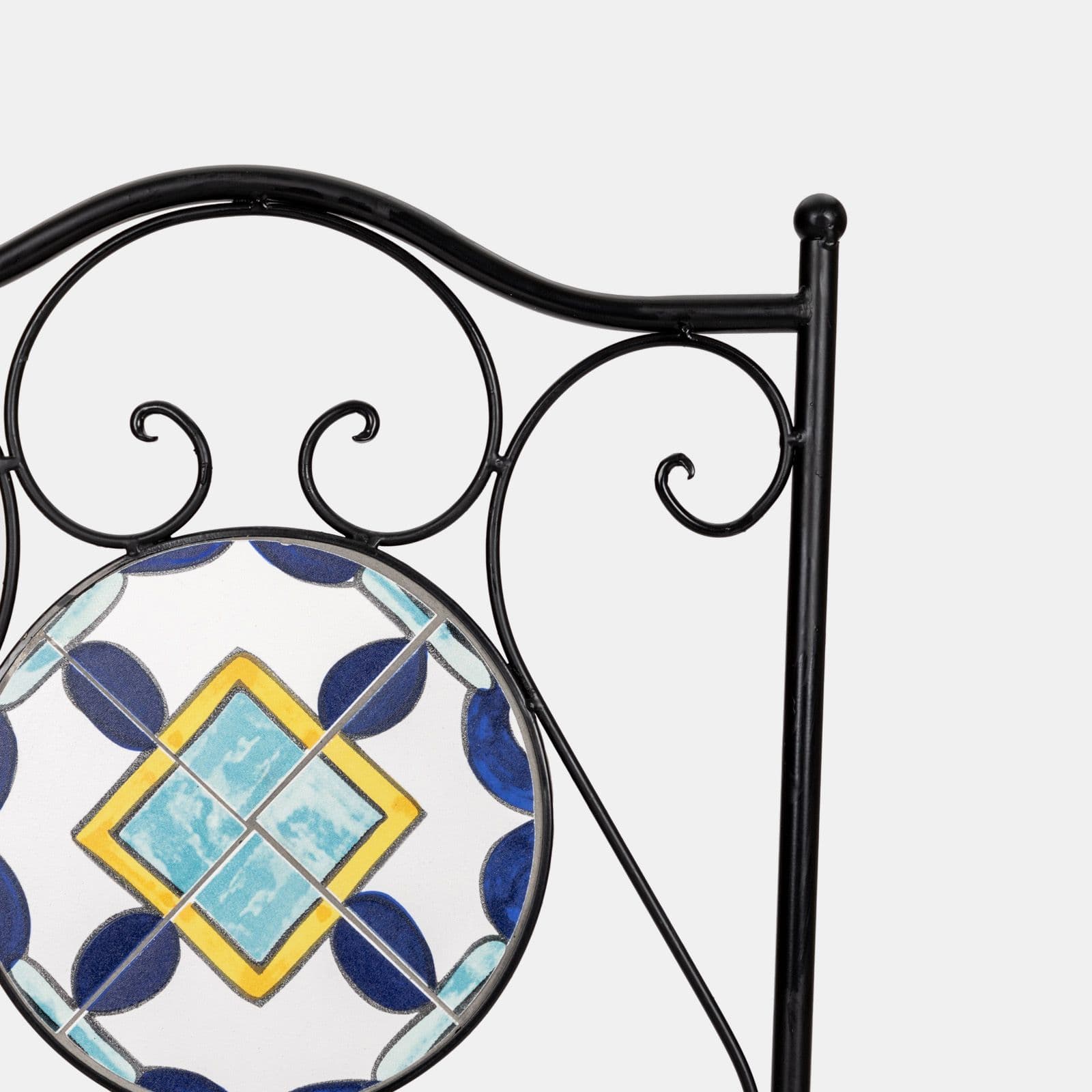 Set bistrot con tavolo rotondo 60 cm e 2 sedie con decorazione mosaico a fiori blu - Otranto