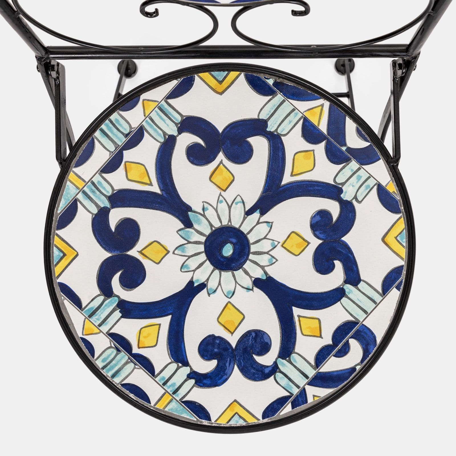 Set bistrot con tavolo rotondo 60 cm e 2 sedie con decorazione mosaico a fiori blu - Otranto