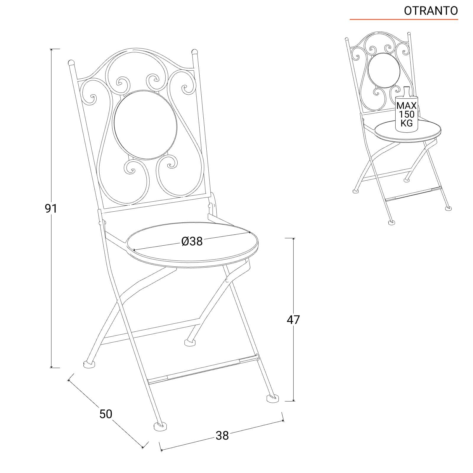 Set bistrot con tavolo rotondo 60 cm e 2 sedie con decorazione mosaico a fiori blu - Otranto
