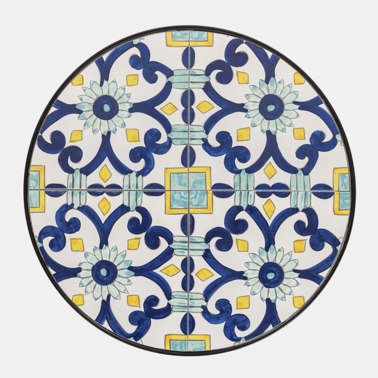 Set bistrot con tavolo rotondo 60 cm e 2 sedie con decorazione mosaico a fiori blu - Otranto