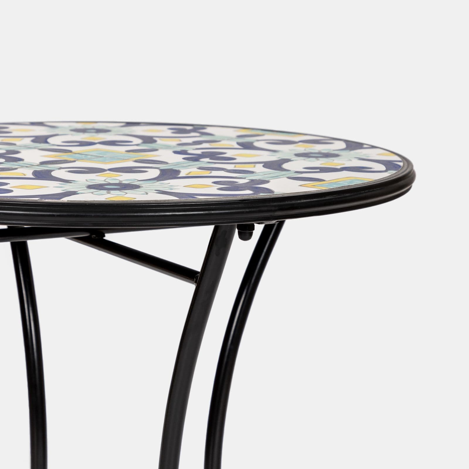 Set bistrot con tavolo rotondo 60 cm e 2 sedie con decorazione mosaico a fiori blu - Otranto