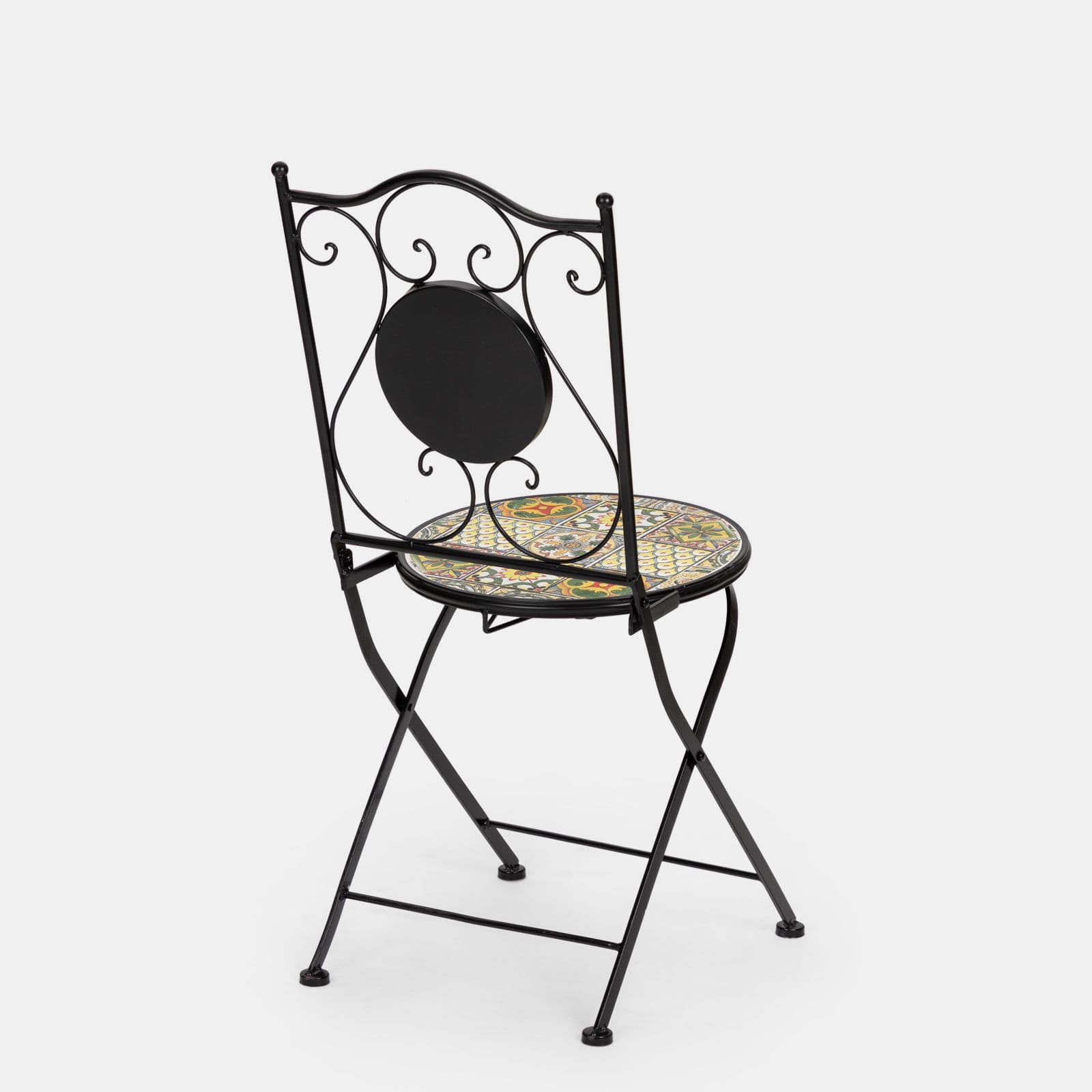 Set bistrot con tavolo rotondo 60 cm e 2 sedie con decorazione mosaico a fiori toni del verde - Otranto