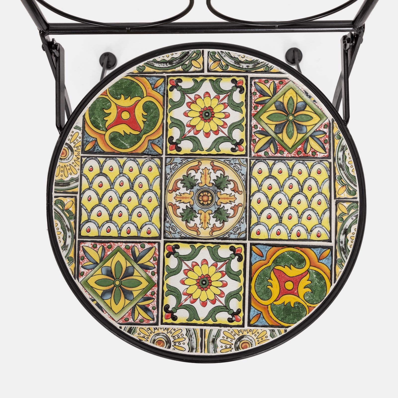 Set bistrot con tavolo rotondo 60 cm e 2 sedie con decorazione mosaico a fiori toni del verde - Otranto