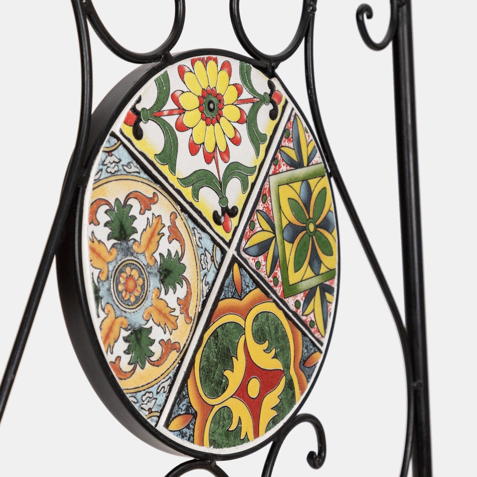 Set bistrot con tavolo rotondo 60 cm e 2 sedie con decorazione mosaico a fiori toni del verde - Otranto