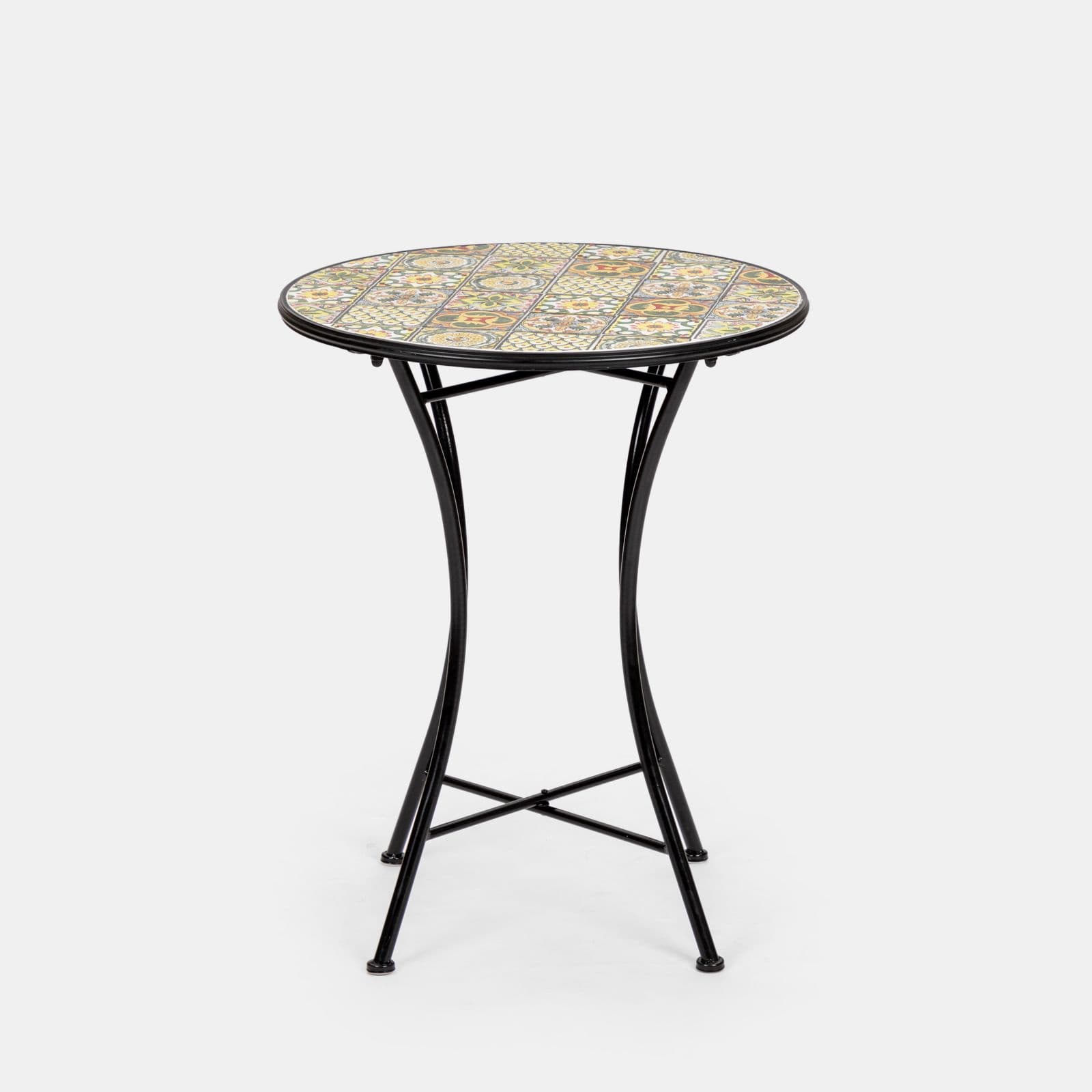 Set bistrot con tavolo rotondo 60 cm e 2 sedie con decorazione mosaico a fiori toni del verde - Otranto