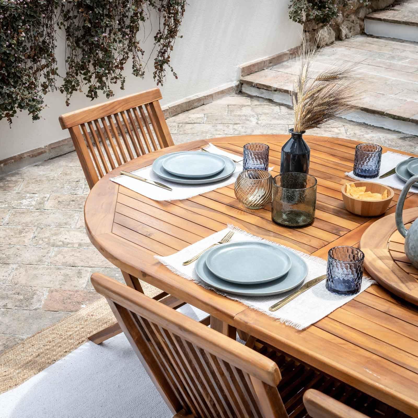 Set pranzo tavolo ovale allungabile 180/240x120 cm e 6 sedie in legno teak - Louis