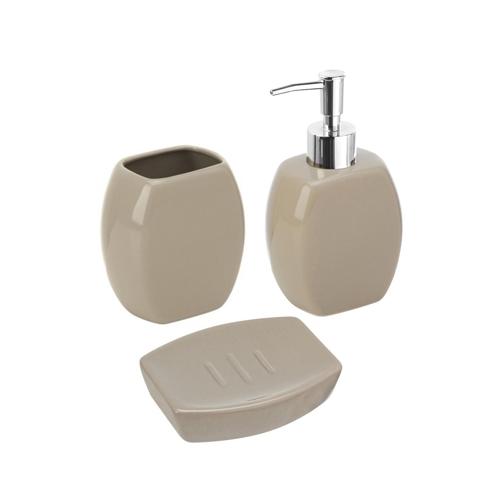Set 3 accessori da bagno da appoggio in ceramica tortora - Linea Parigi