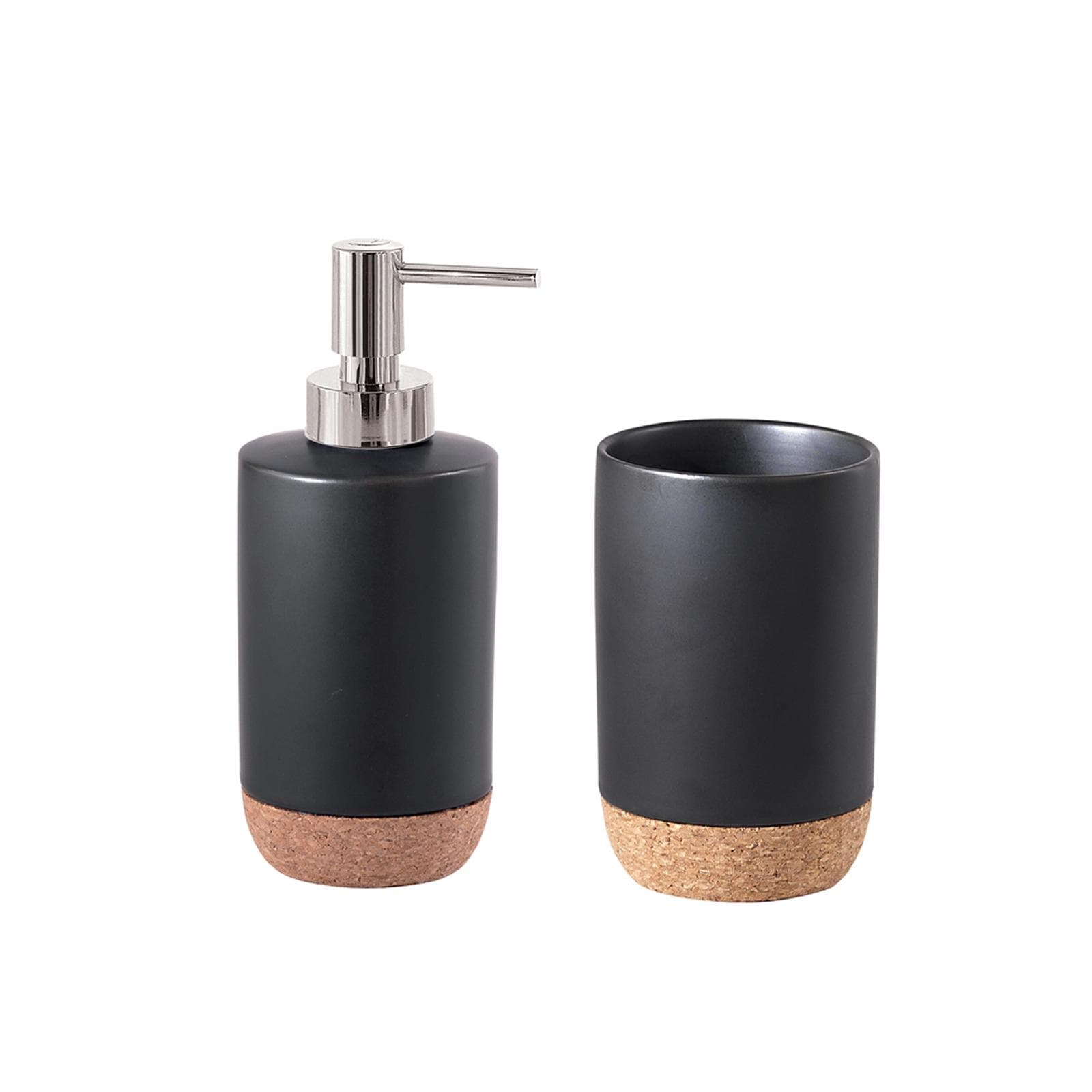 Set 2 accessori d'appoggio in ceramica nero e sughero - Ilary di Gedy