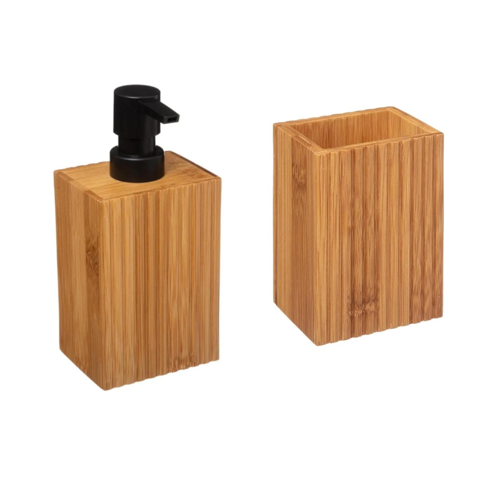 Set di 2 accessori bagno dispenser e portaspazzolino in bambù - Tericon