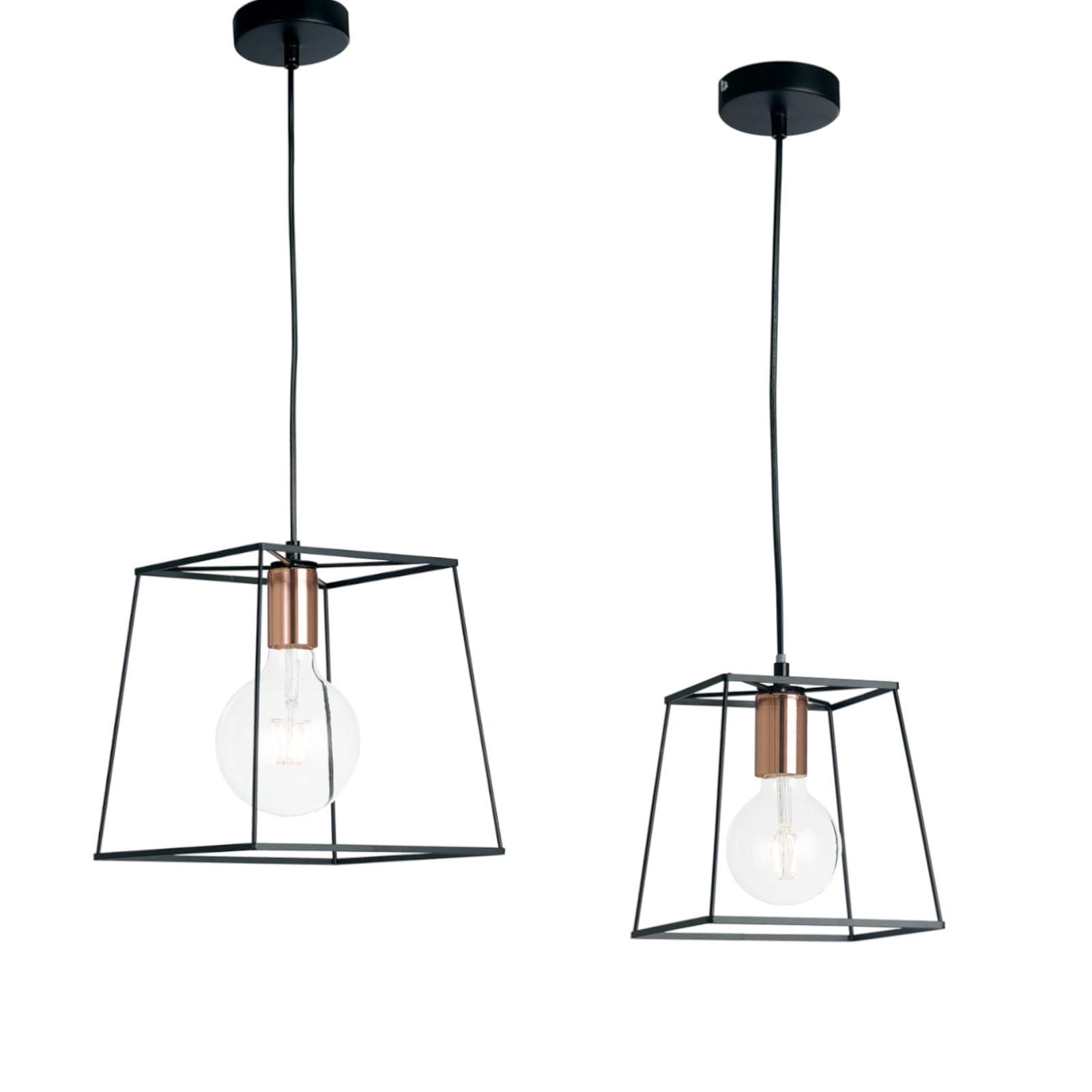 Set di 2 lampade a sospensione in metallo nero e portalampade in rame