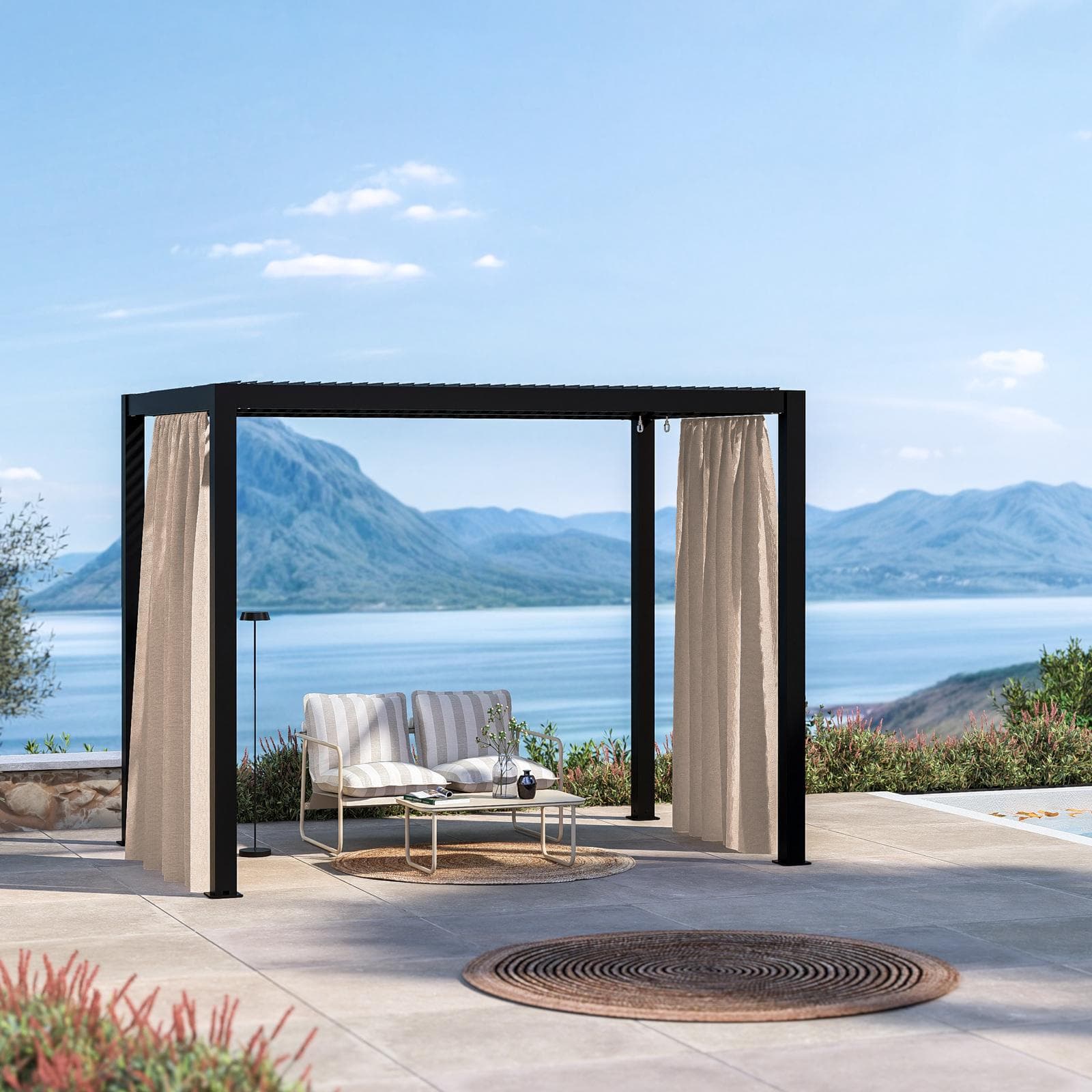 Set di 2 tende laterali per lato da 2 m per gazebo bioclimatico 3x2 m naturale