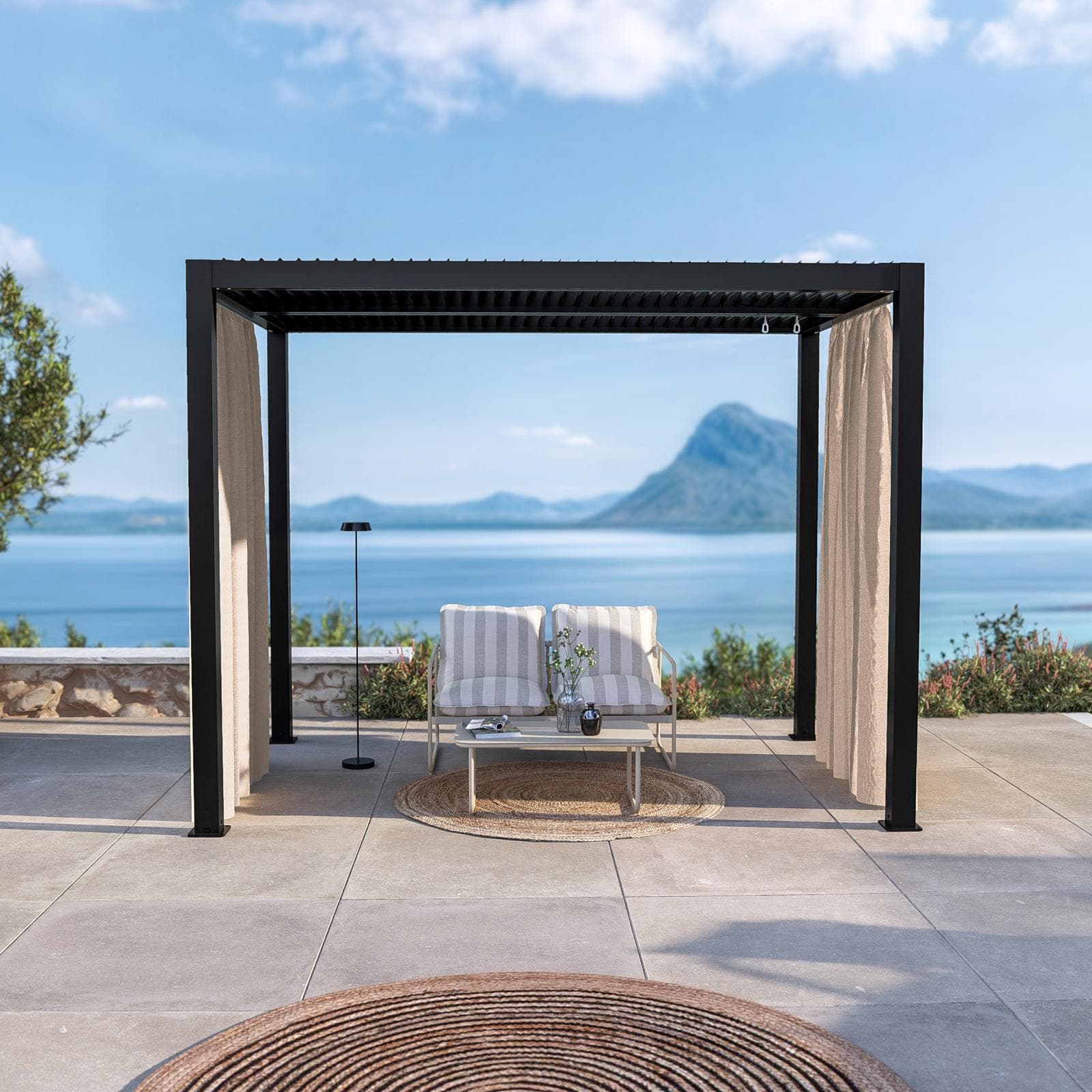 Set di 2 tende laterali per lato da 2 m per gazebo bioclimatico 3x2 m naturale