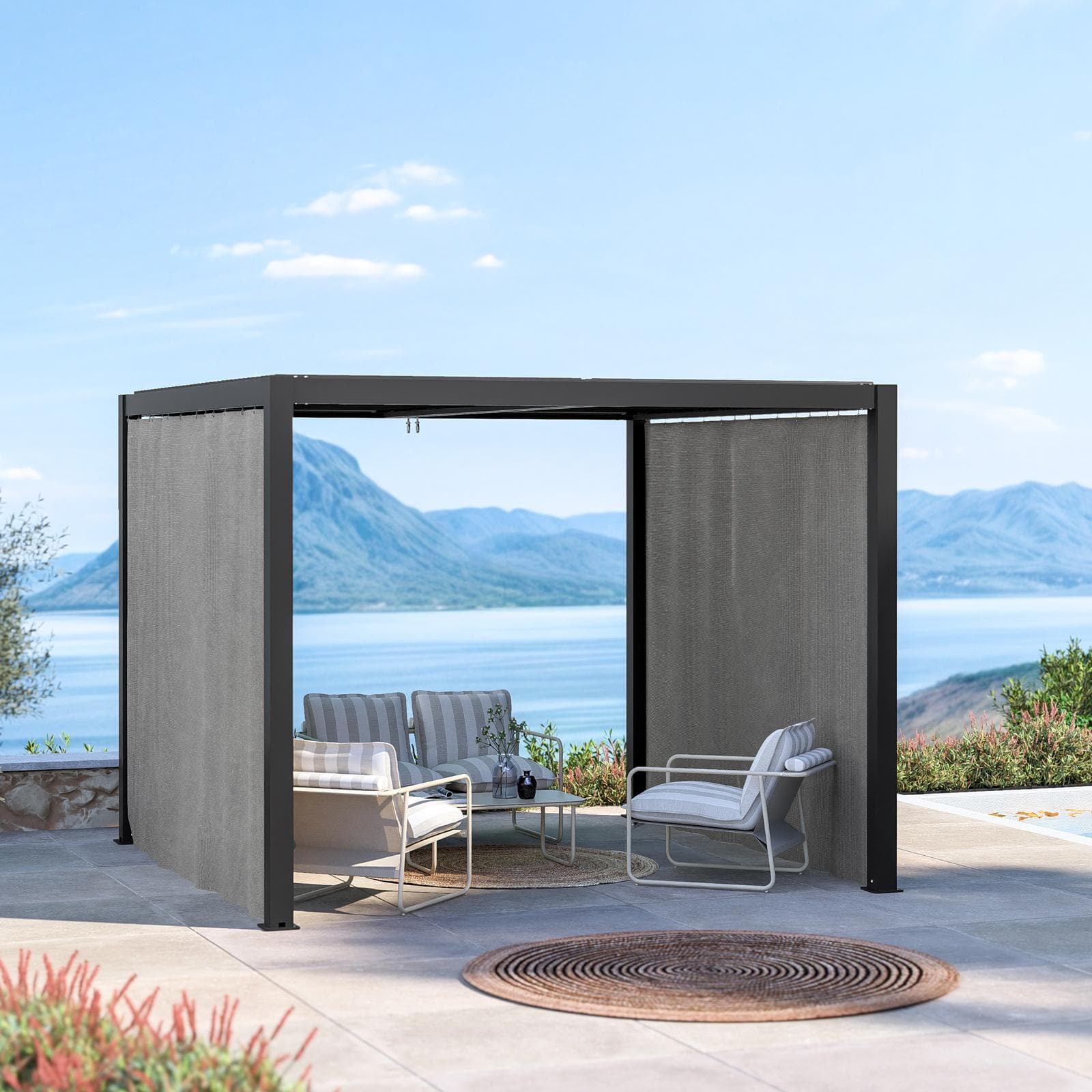 Set di 2 tende laterali per lato da 3 m per gazebo bioclimatico grigio