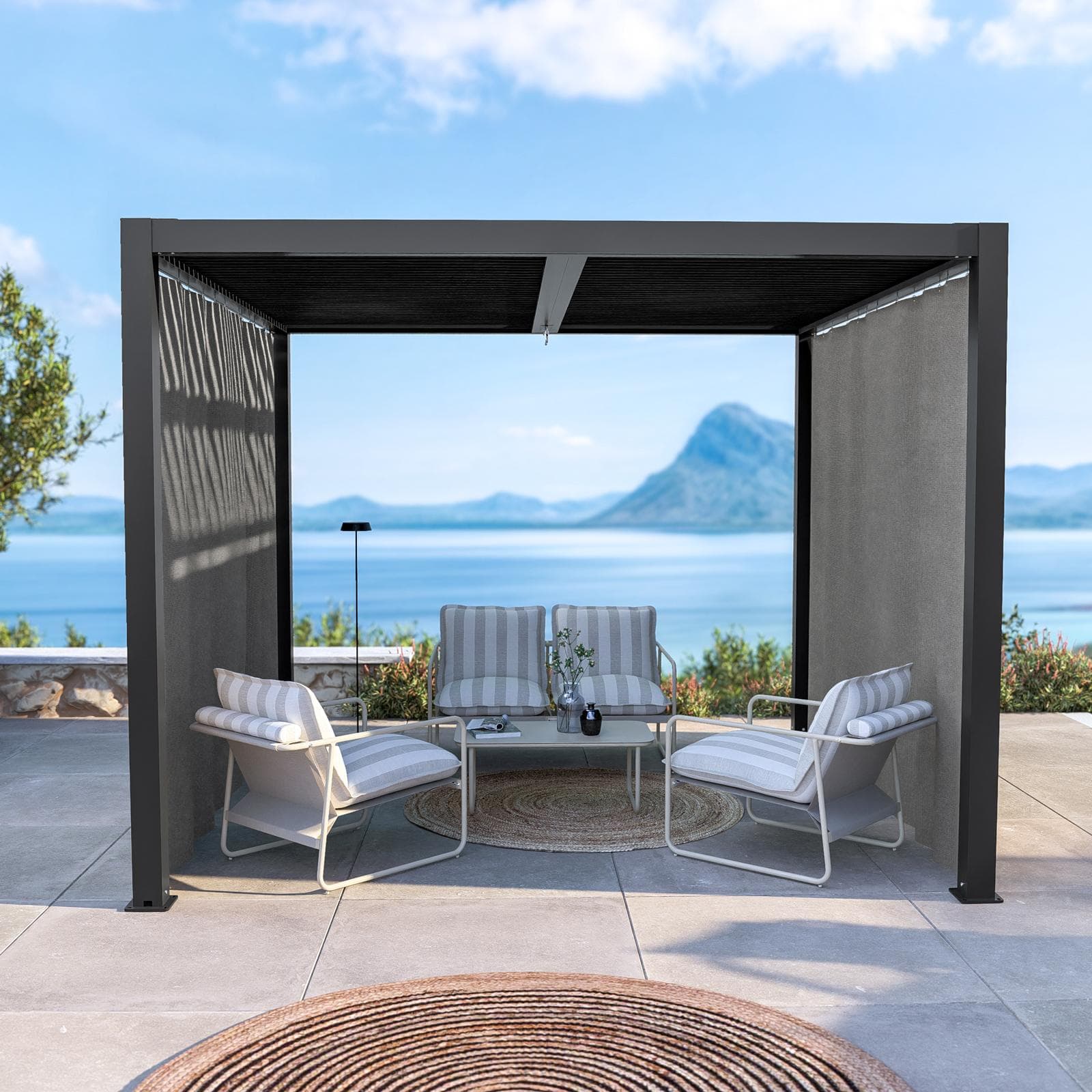 Set di 2 tende laterali per lato da 3 m per gazebo bioclimatico grigio