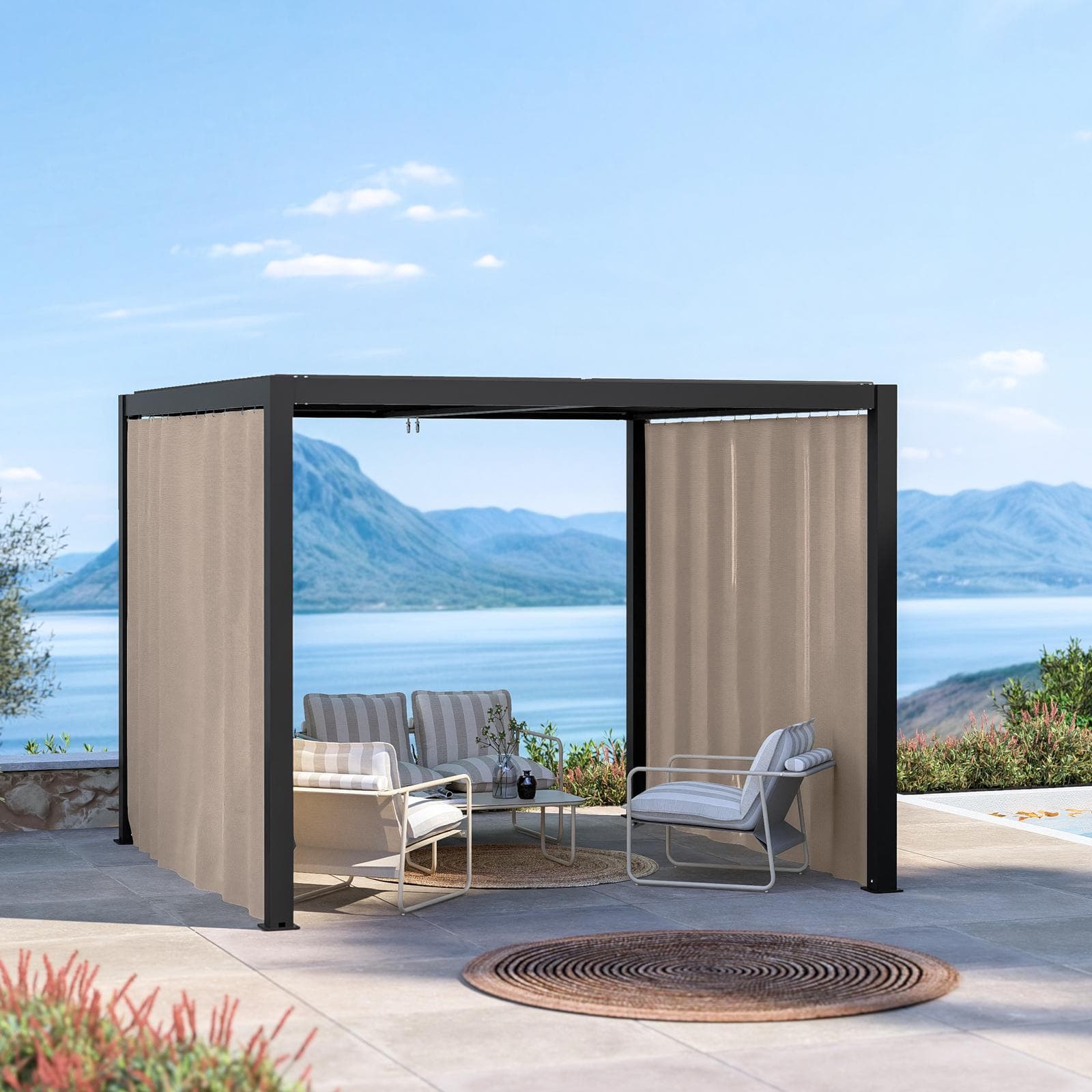Set di 2 tende laterali per lato da 3 m per gazebo bioclimatico naturale
