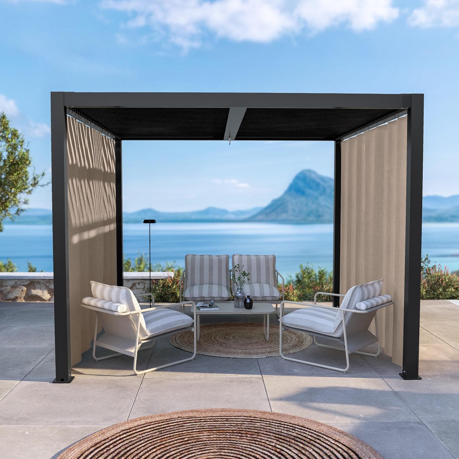 Set di 2 tende laterali per lato da 3 m per gazebo bioclimatico naturale