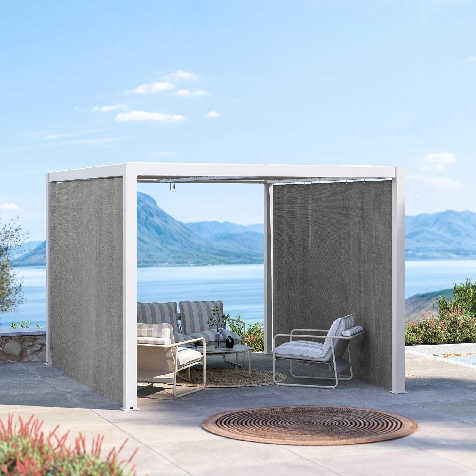 Set di 2 tende laterali per lato da 3,6 m per gazebo bioclimatico 3x3,6 m grigio