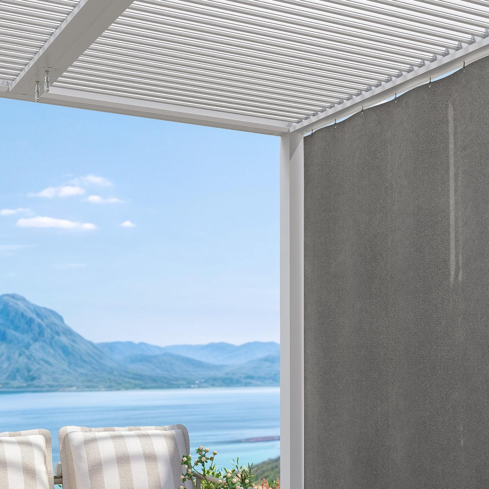 Set di 2 tende laterali per lato da 3,6 m per gazebo bioclimatico 3x3,6 m grigio