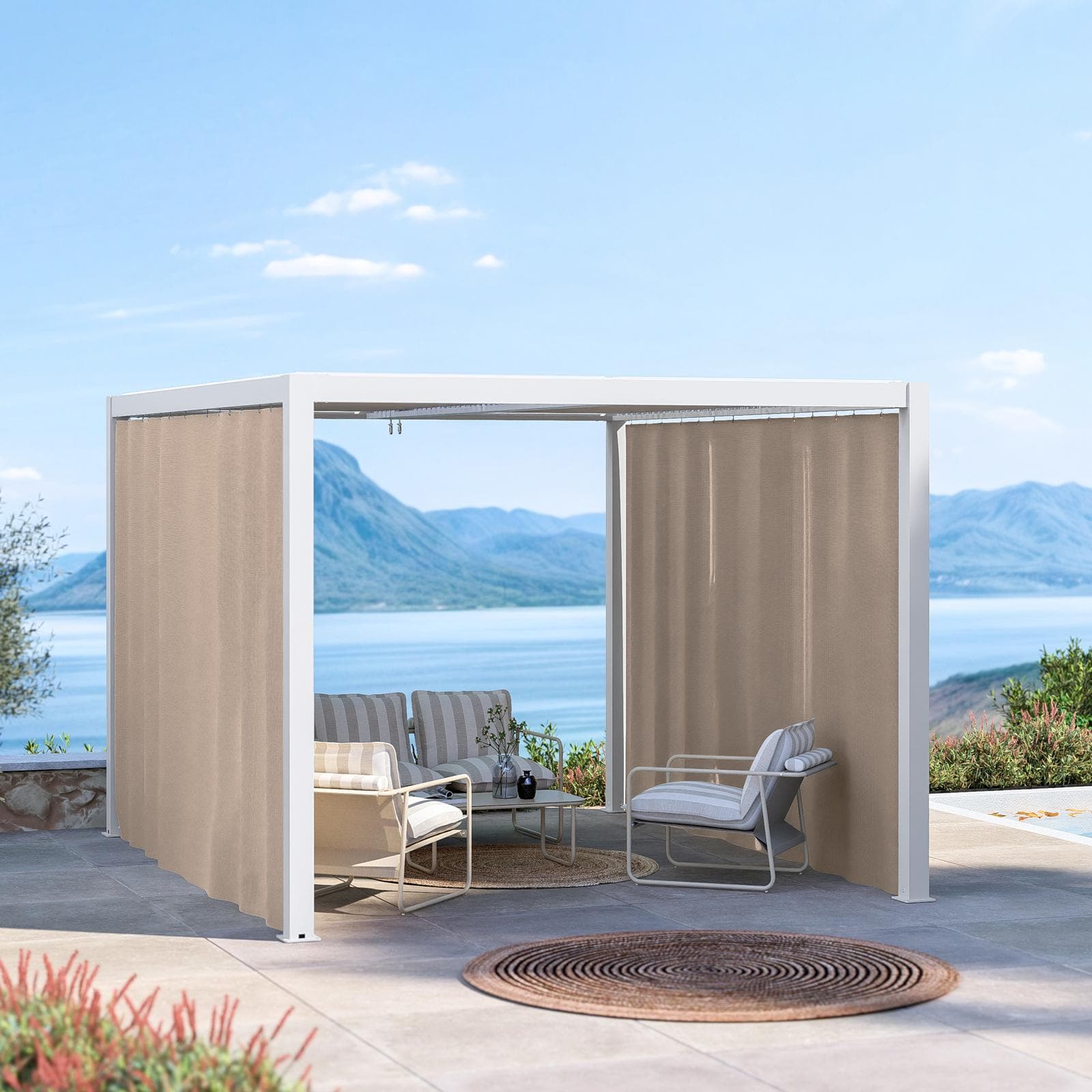 Set di 2 tende laterali per lato da 3,6 m per gazebo bioclimatico 3x3,6 m naturale