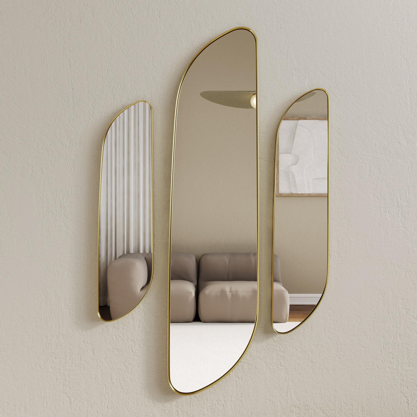 Set di 3 specchi 30x120 cm con cornice in metallo oro - Zelie