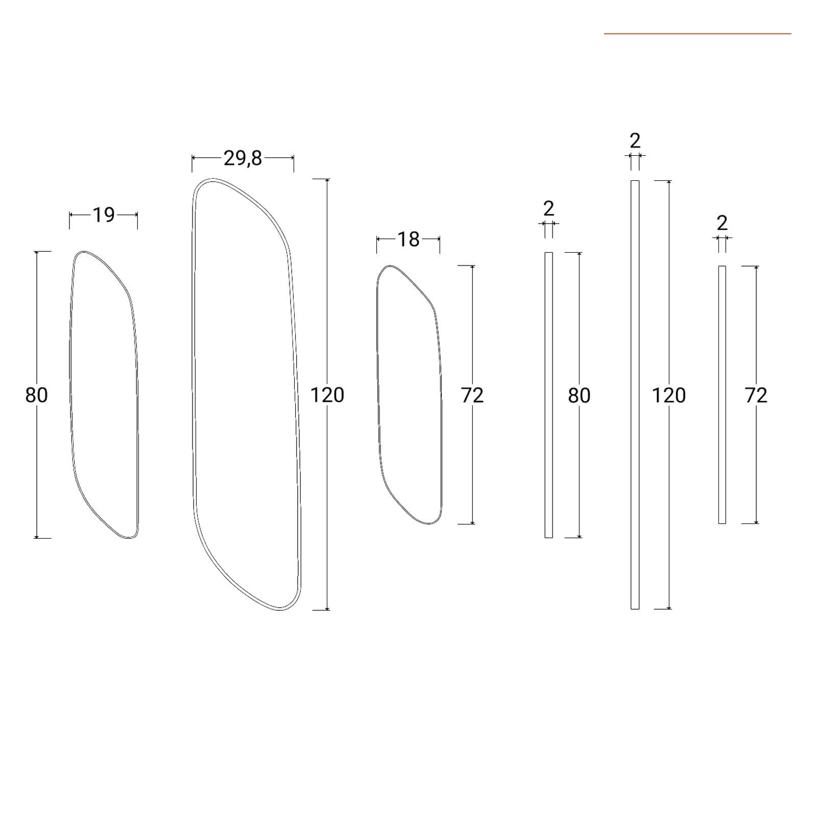 Set di 3 specchi 30x120 cm con cornice in metallo oro - Zelie